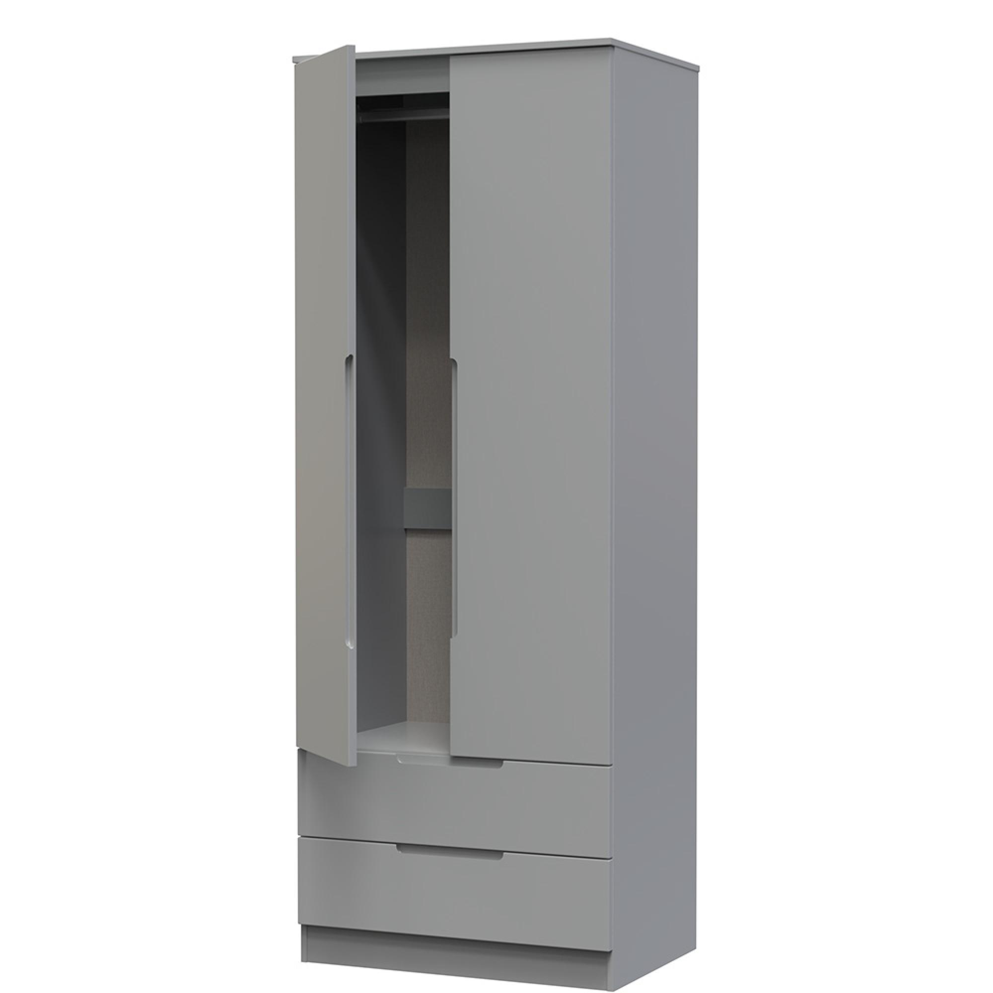 Milan Wardrobe - 2 Door - 2 Drawer - Double - Grey