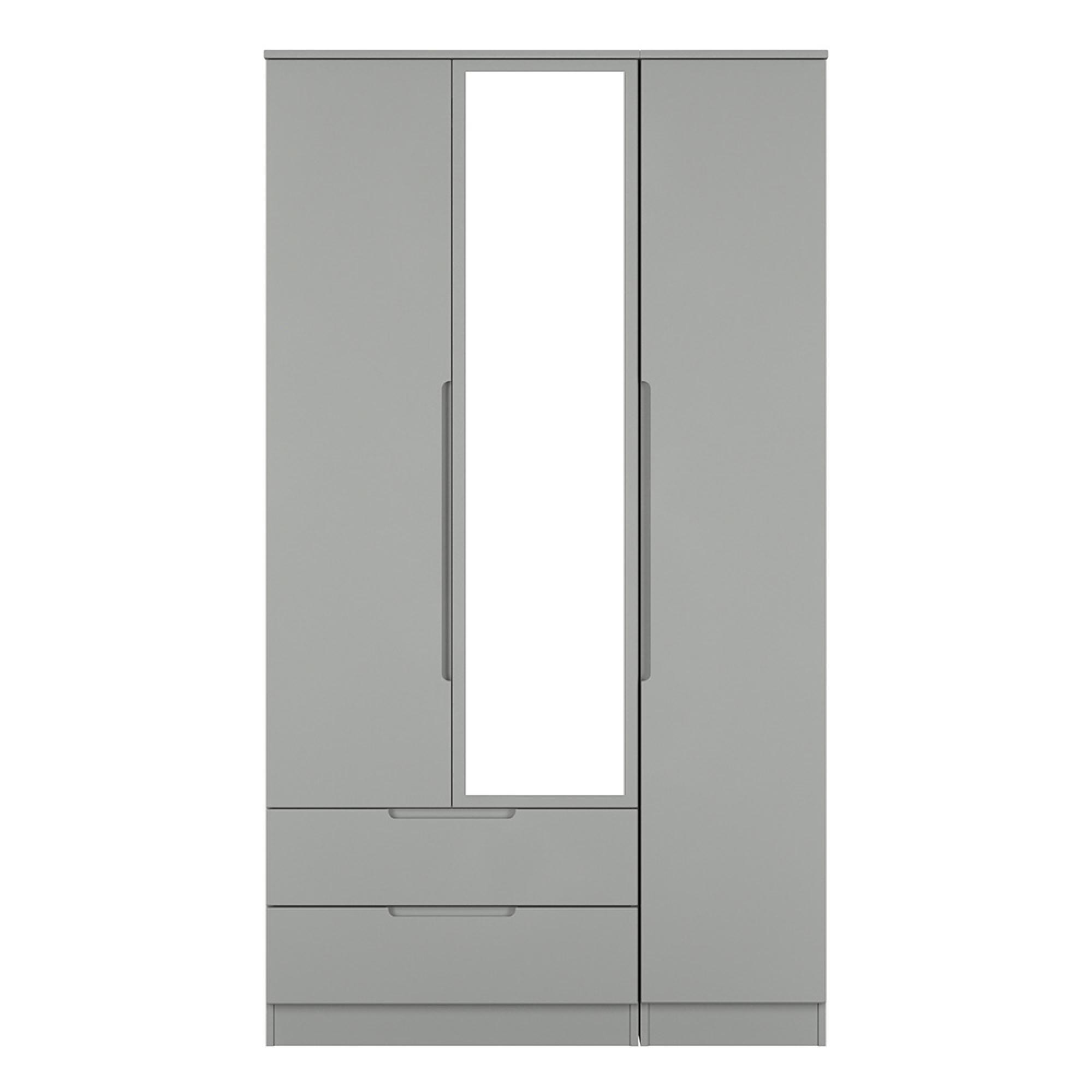 Milan Wardrobe - 3 Door - 1 Mirror - LHF 2 Drawer - Tall - Combi - Grey