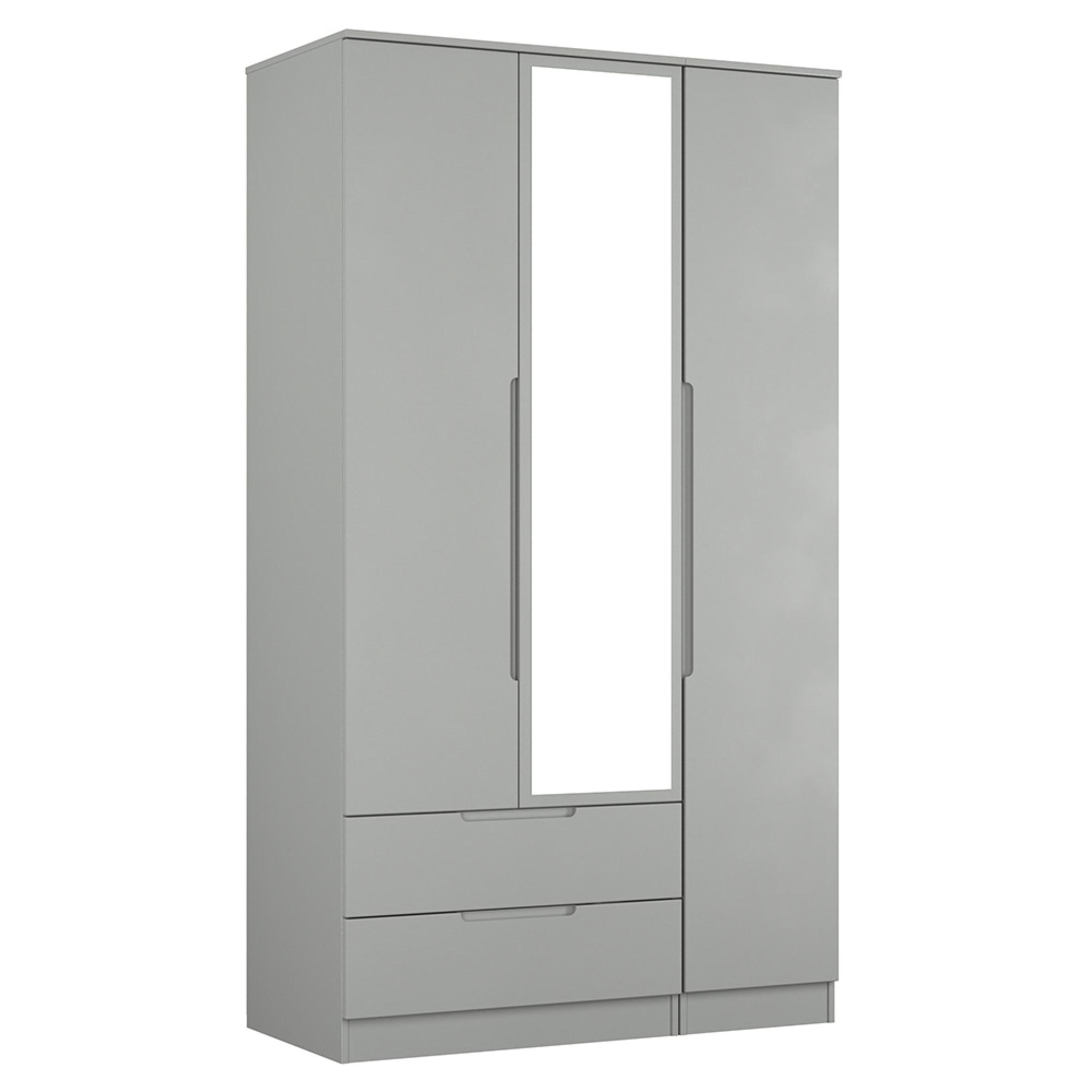 Milan Wardrobe - 3 Door - 1 Mirror - LHF 2 Drawer - Tall - Combi - Grey