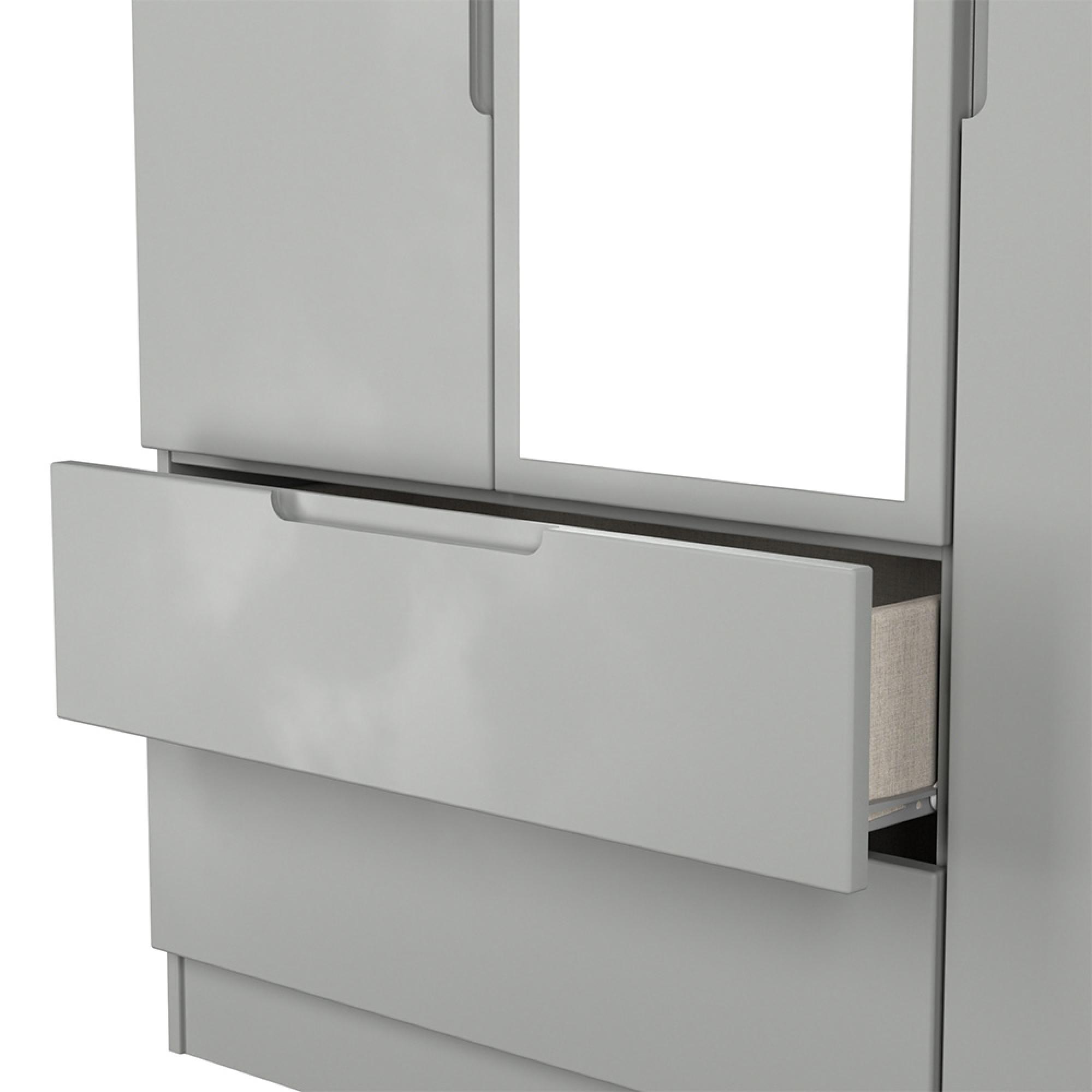 Milan Wardrobe - 3 Door - 1 Mirror - LHF 2 Drawer - Tall - Combi - Grey