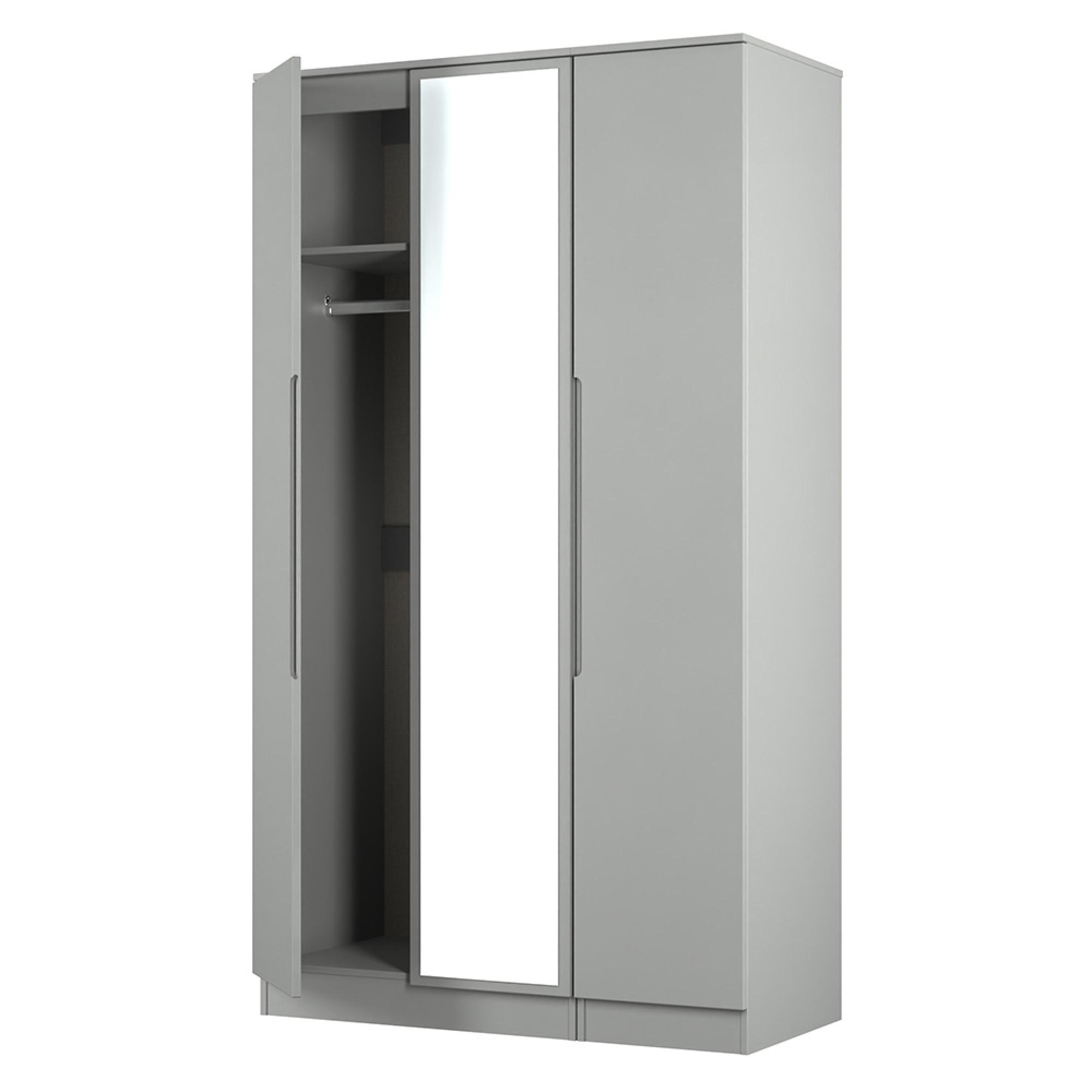 Milan Wardrobe - 3 Door - 1 Mirror - Tall - Triple - Grey