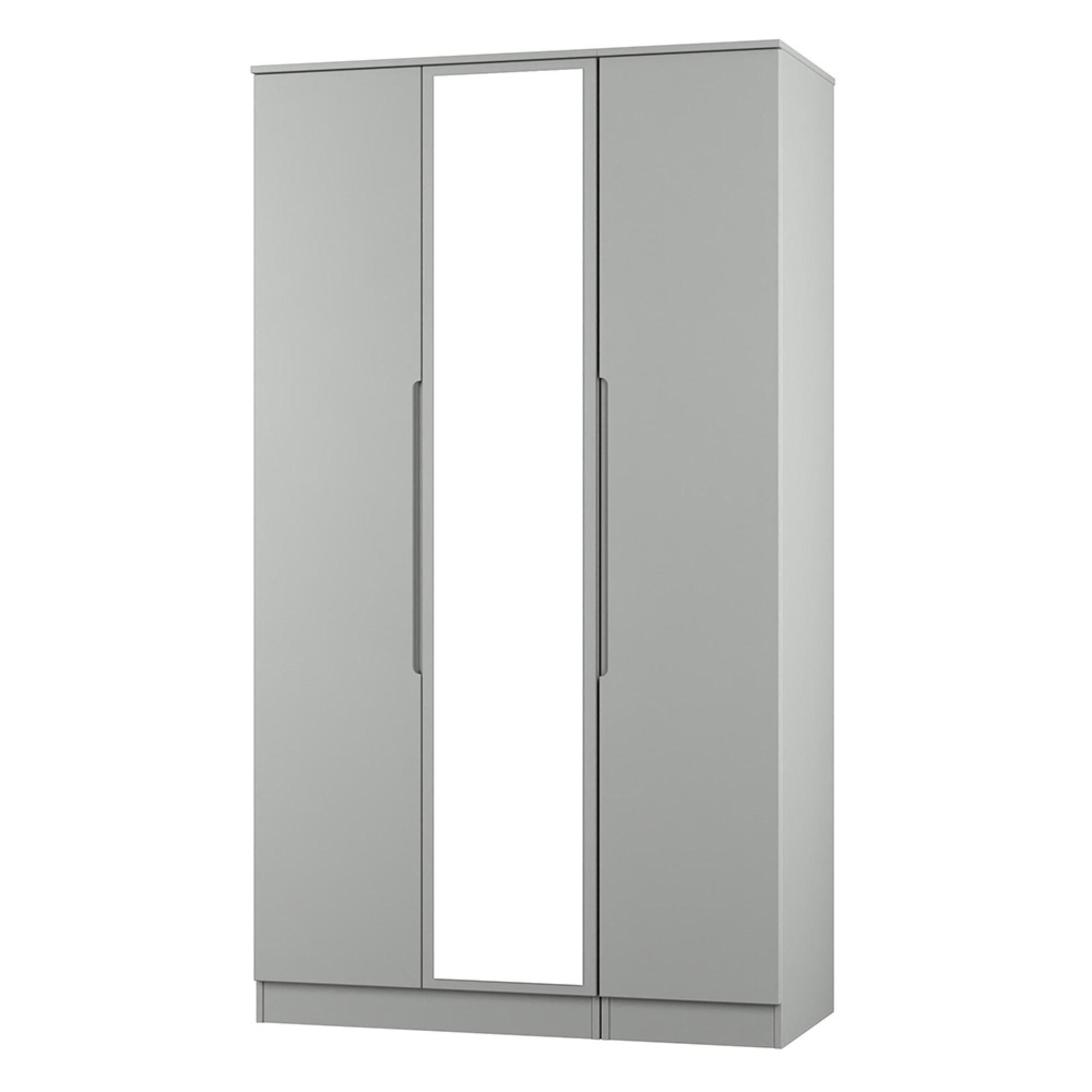 Milan Wardrobe - 3 Door - 1 Mirror - Tall - Triple - Grey