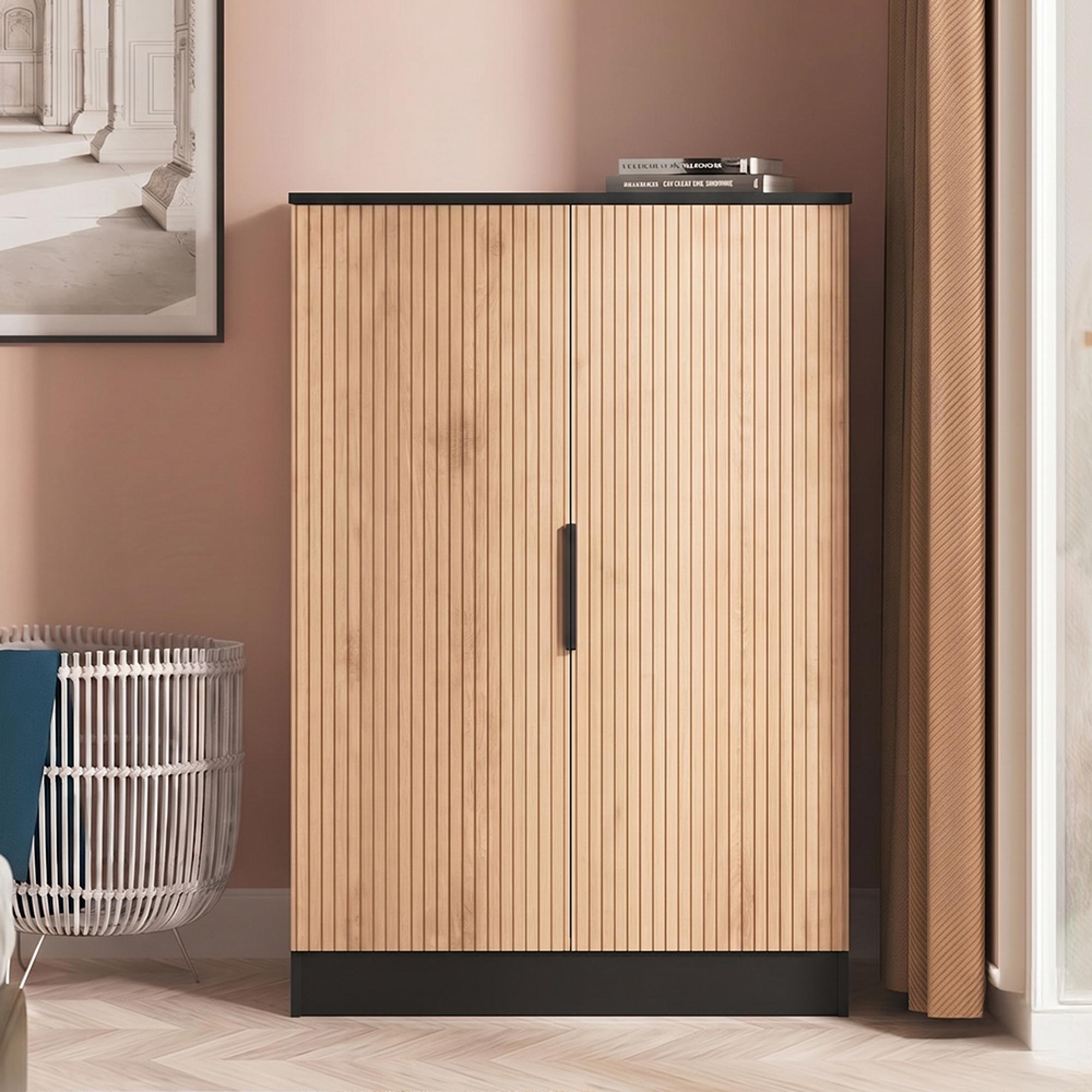 Java Fluted Wardrobe - 2 Door - Plain Midi - Natural and Black