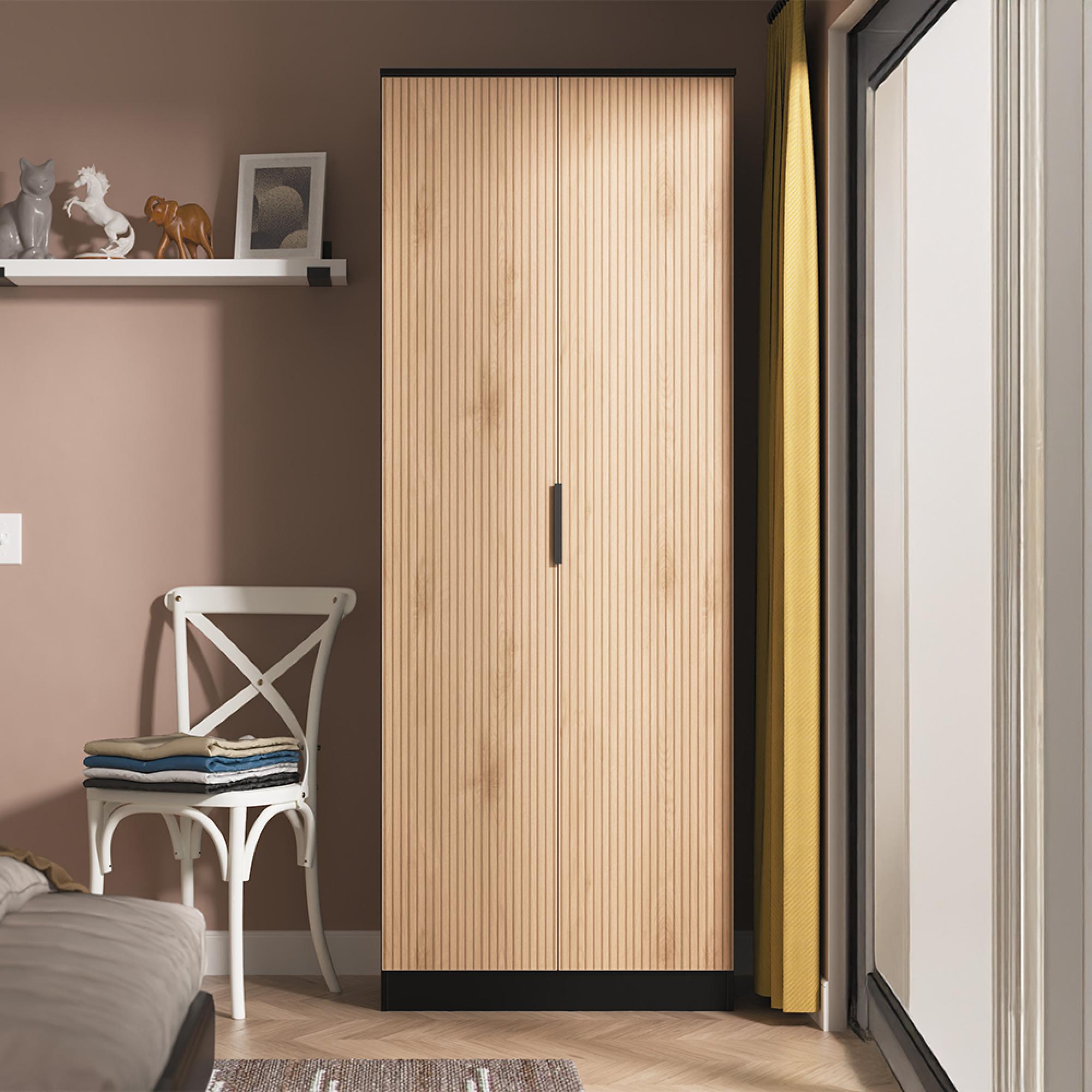 Java Fluted Wardrobe - 2 Door - Plain Robe - Natural and Black
