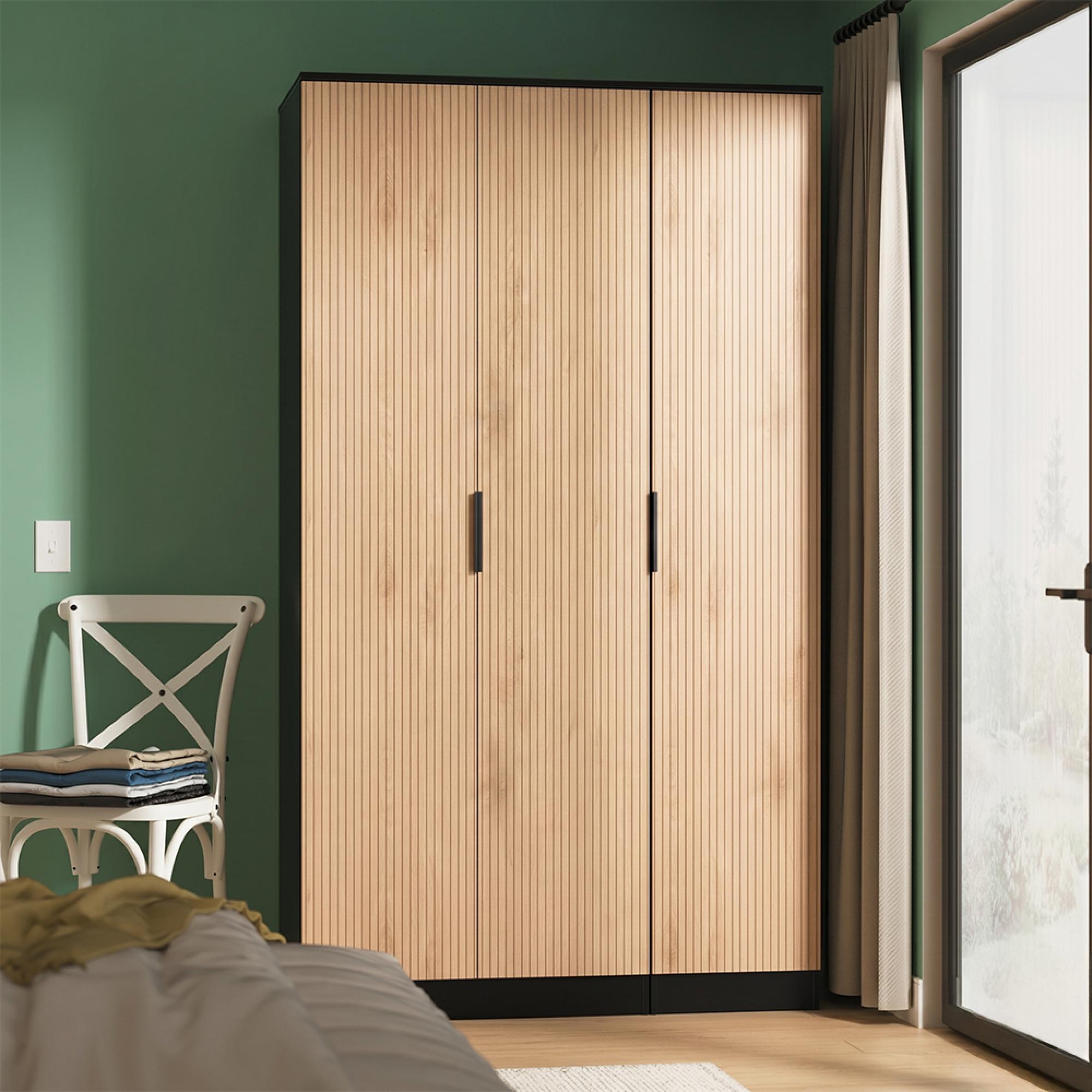 Java Fluted Wardrobe - 3 Door - Plain Triple - Natural and Black