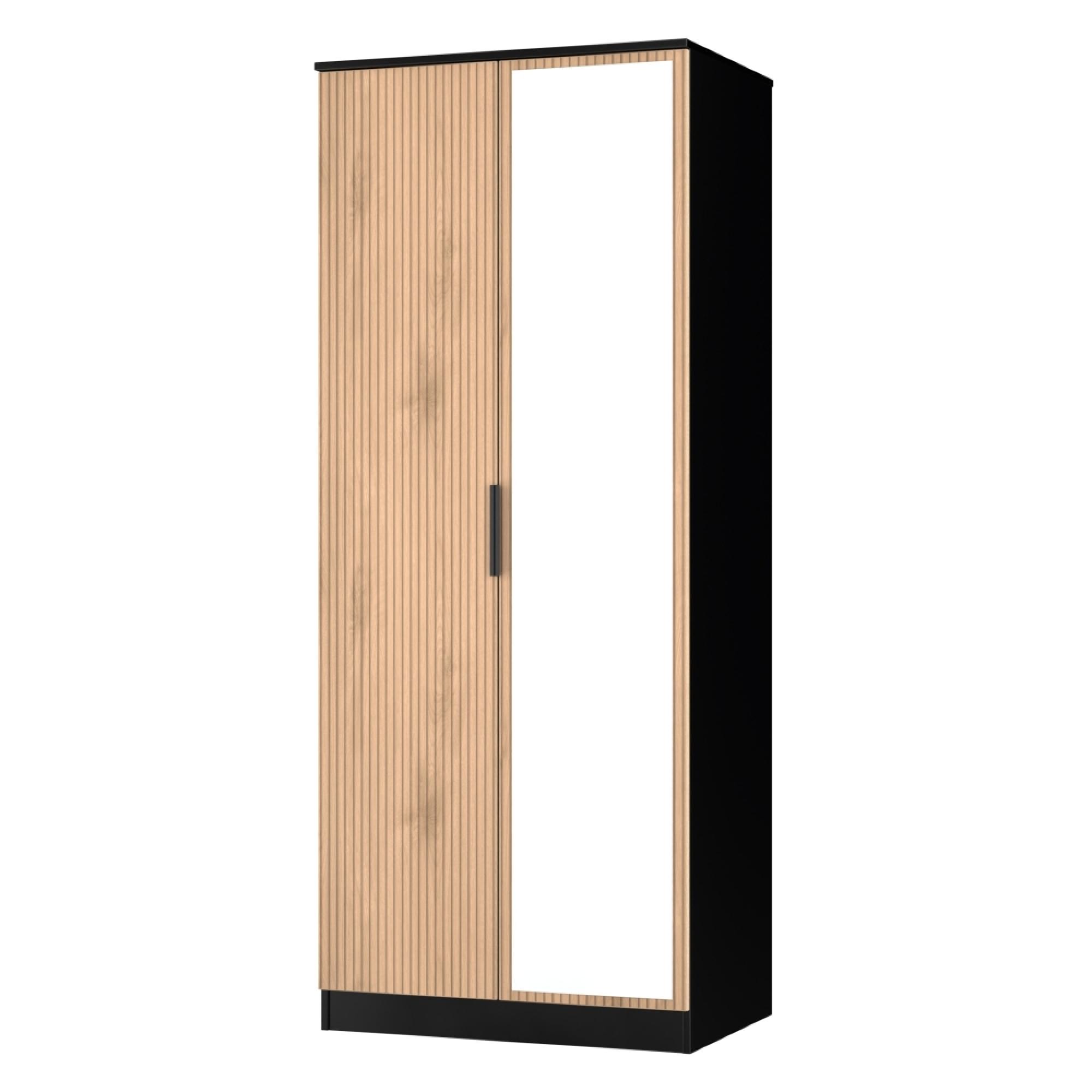 Java Fluted Wardrobe - 2 Door - 1 Mirror - Natural and Black