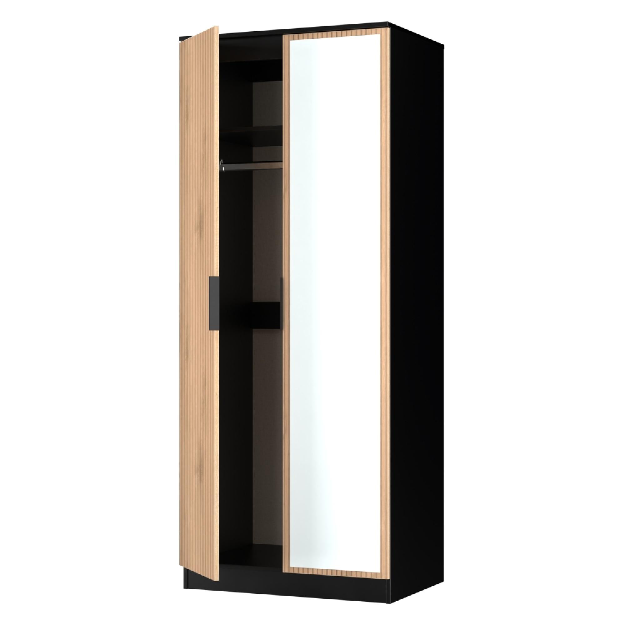 Java Fluted Wardrobe - 2 Door - 1 Mirror - Natural and Black