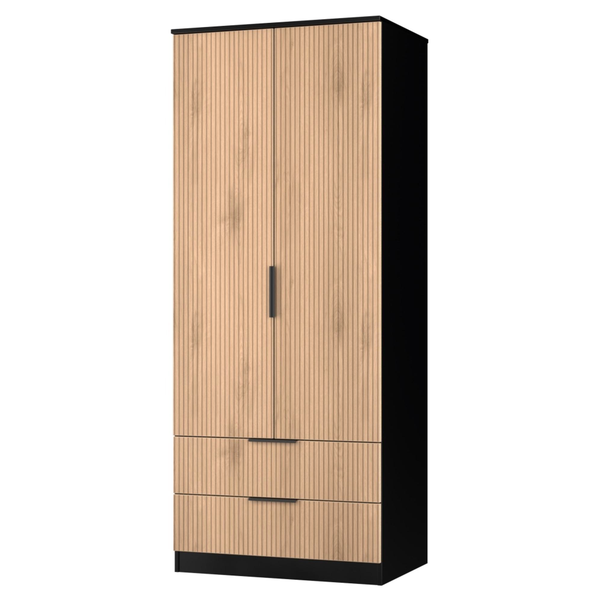 Java Fluted Wardrobe - 2 Door - 2 Drawer - Natural and Black