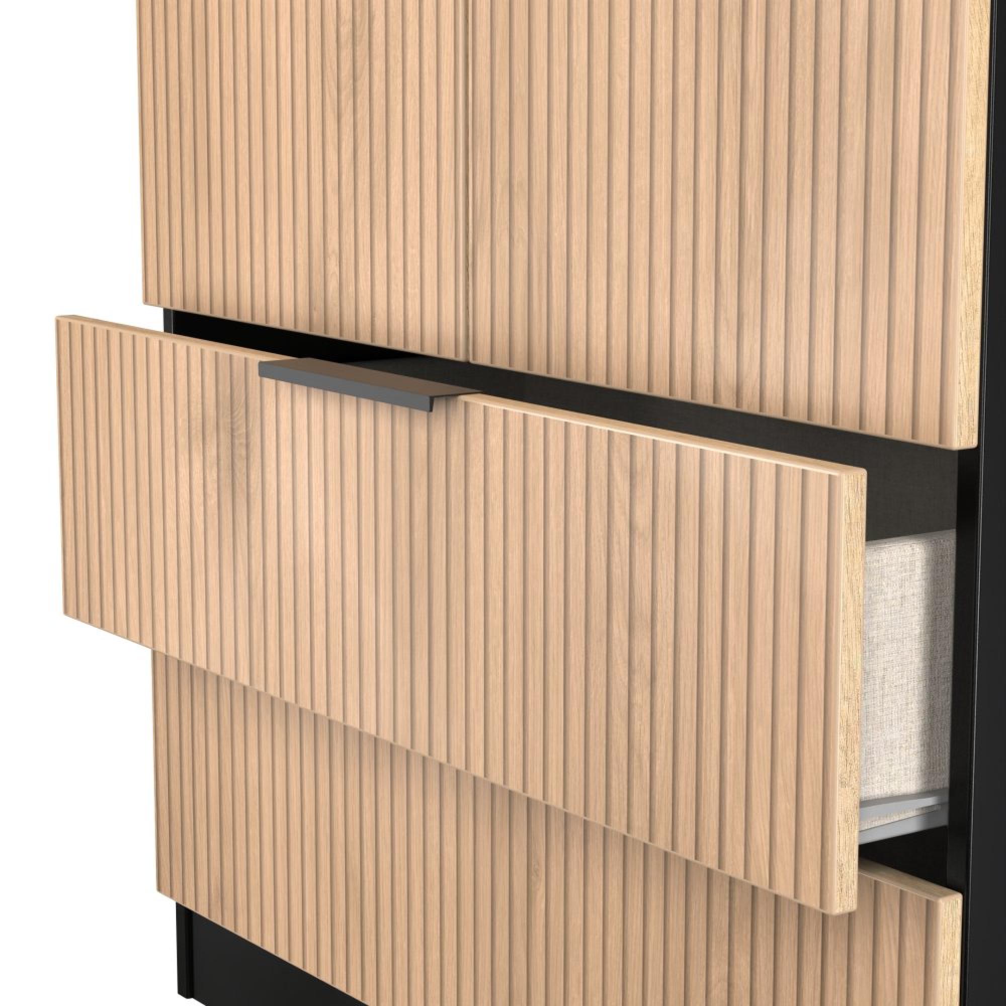 Java Fluted Wardrobe - 2 Door - 2 Drawer - Natural and Black