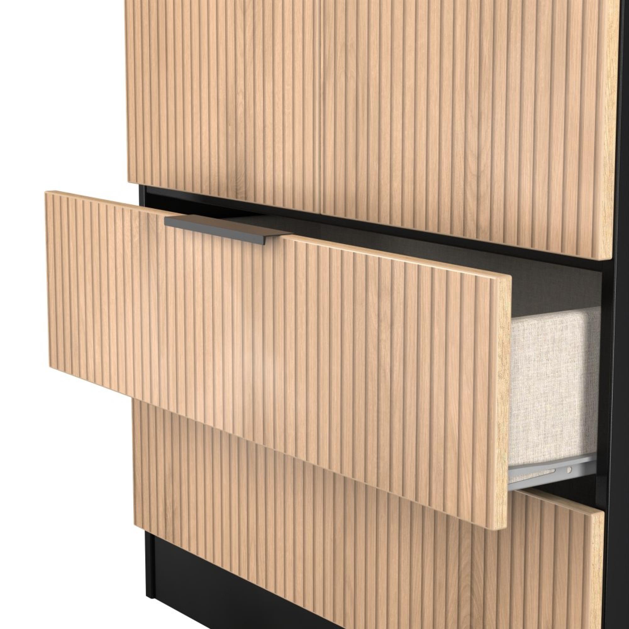 Java Fluted Wardrobe - 2 Door - 2 Drawer - Tall Robe - Natural and Black