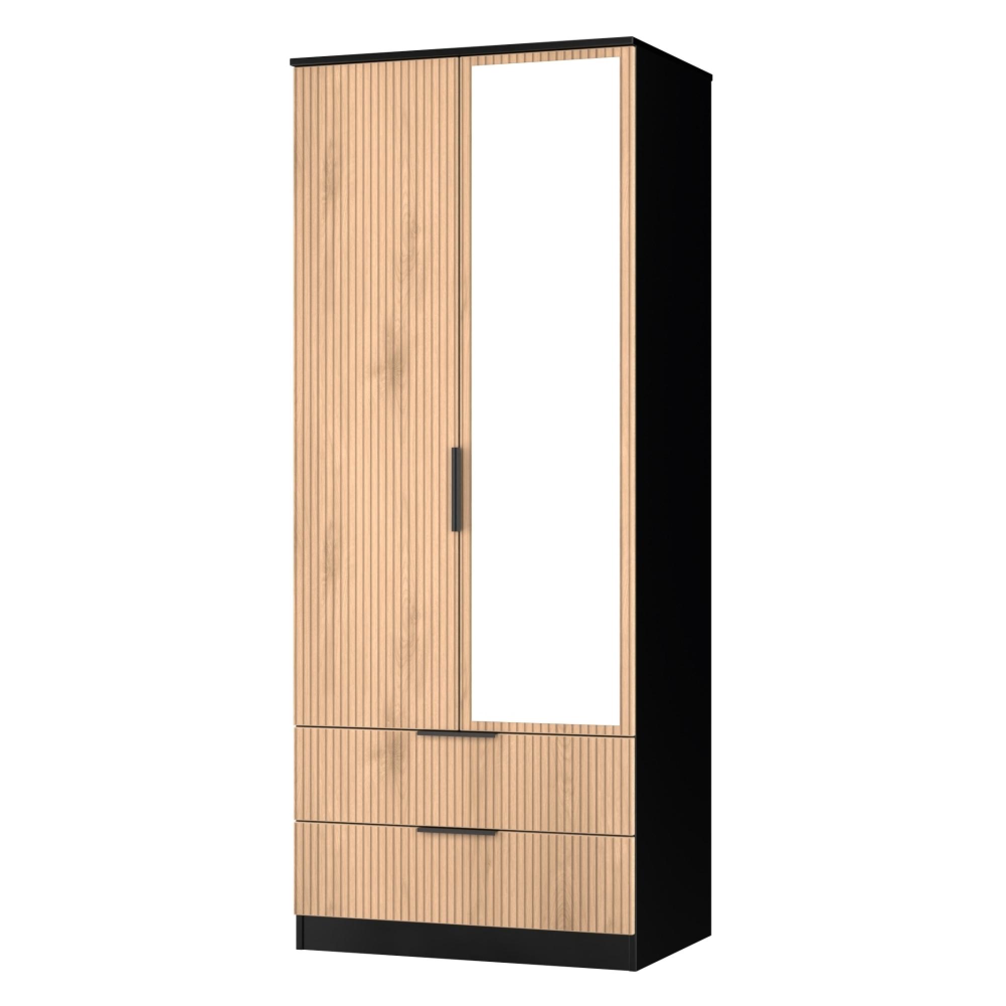 Java Fluted Wardrobe - 2 Door - Combi - 1 Mirror - Natural and Black