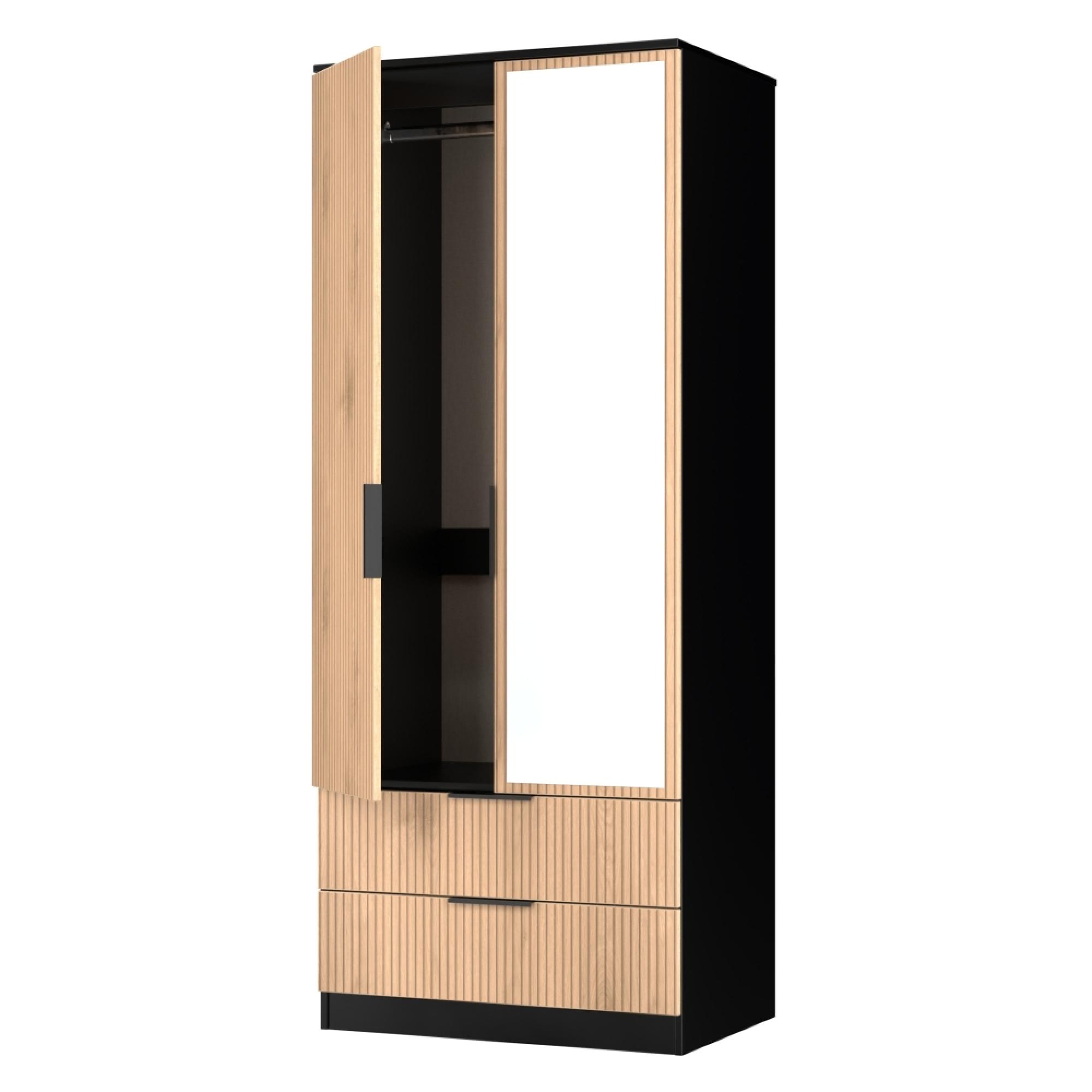 Java Fluted Wardrobe - 2 Door - Combi - 1 Mirror - Natural and Black