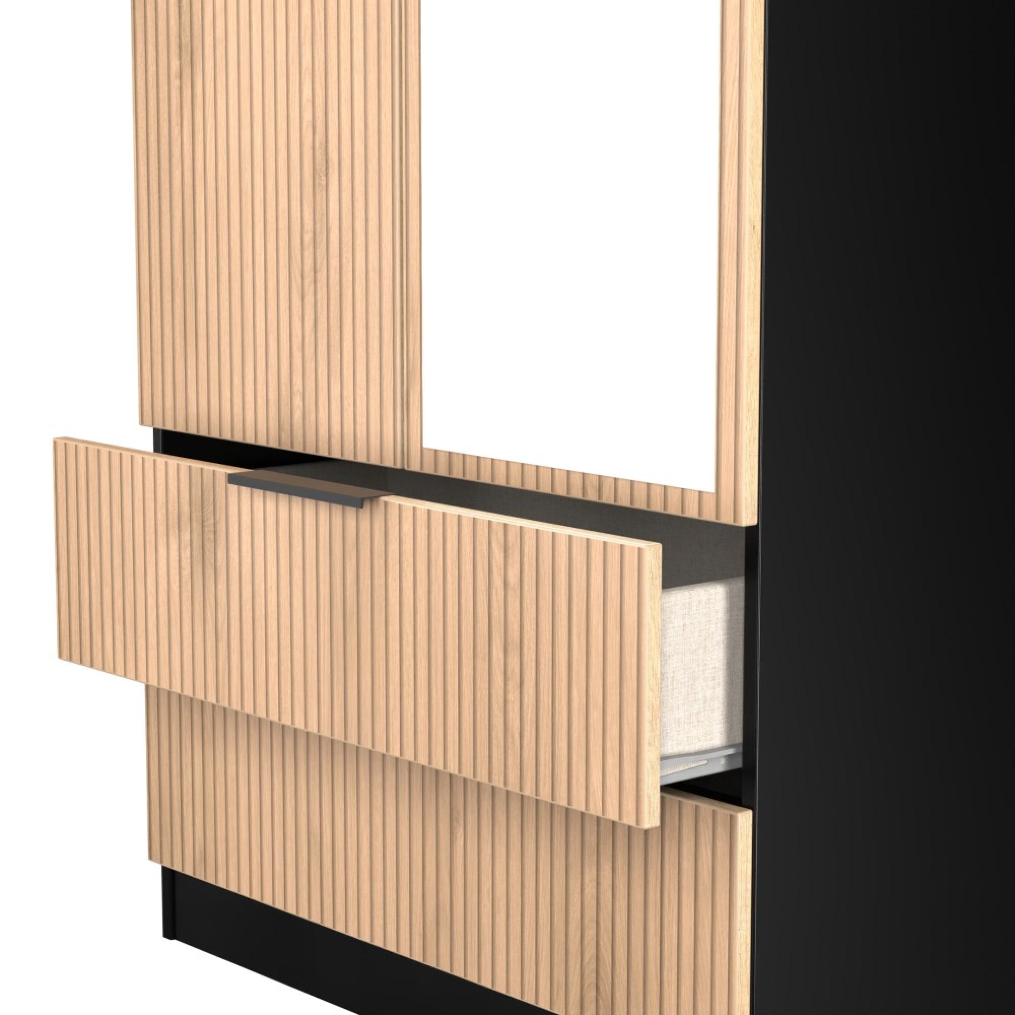 Java Fluted Wardrobe - 2 Door - Combi - 1 Mirror - Natural and Black