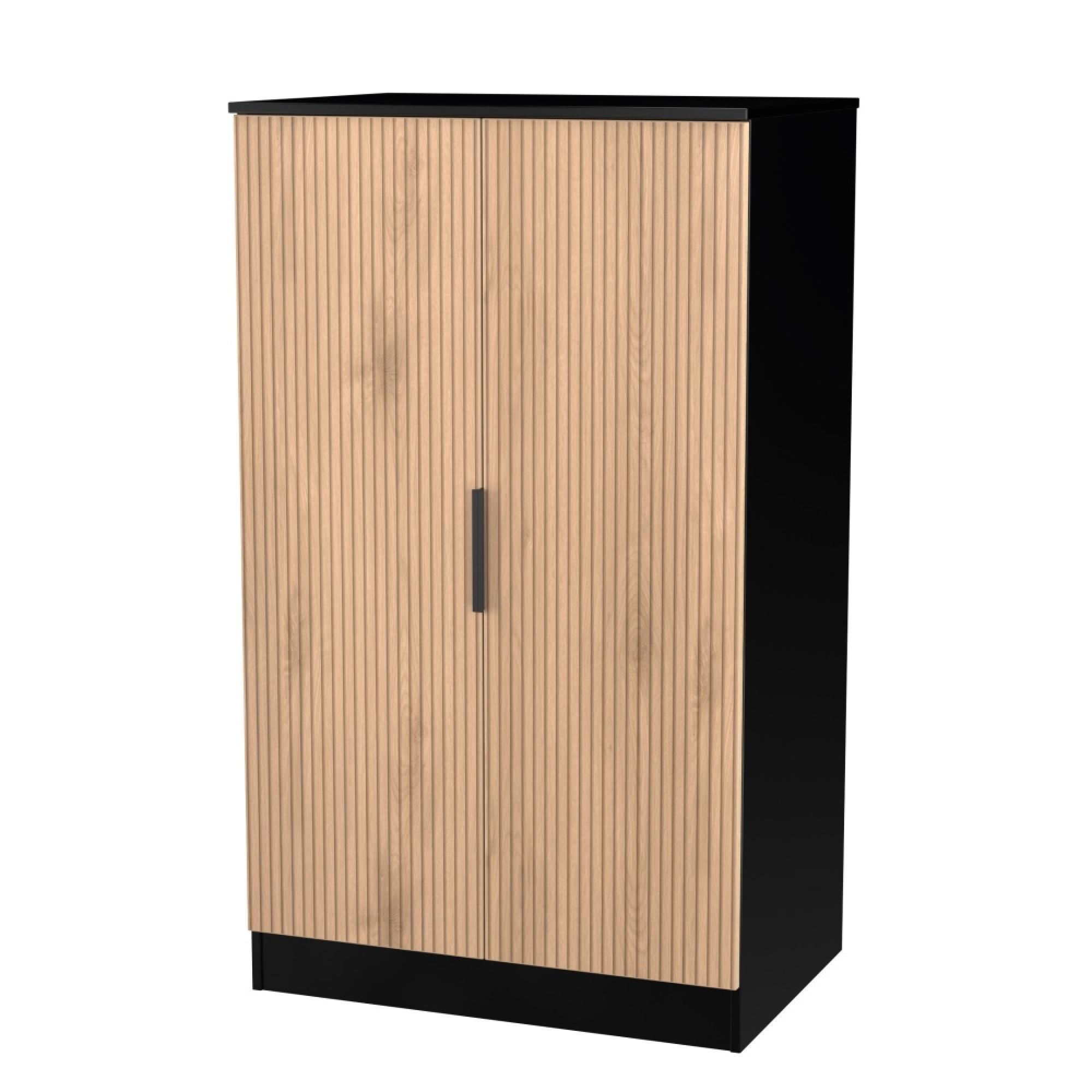 Java Fluted Wardrobe - 2 Door - Plain Midi - Natural and Black