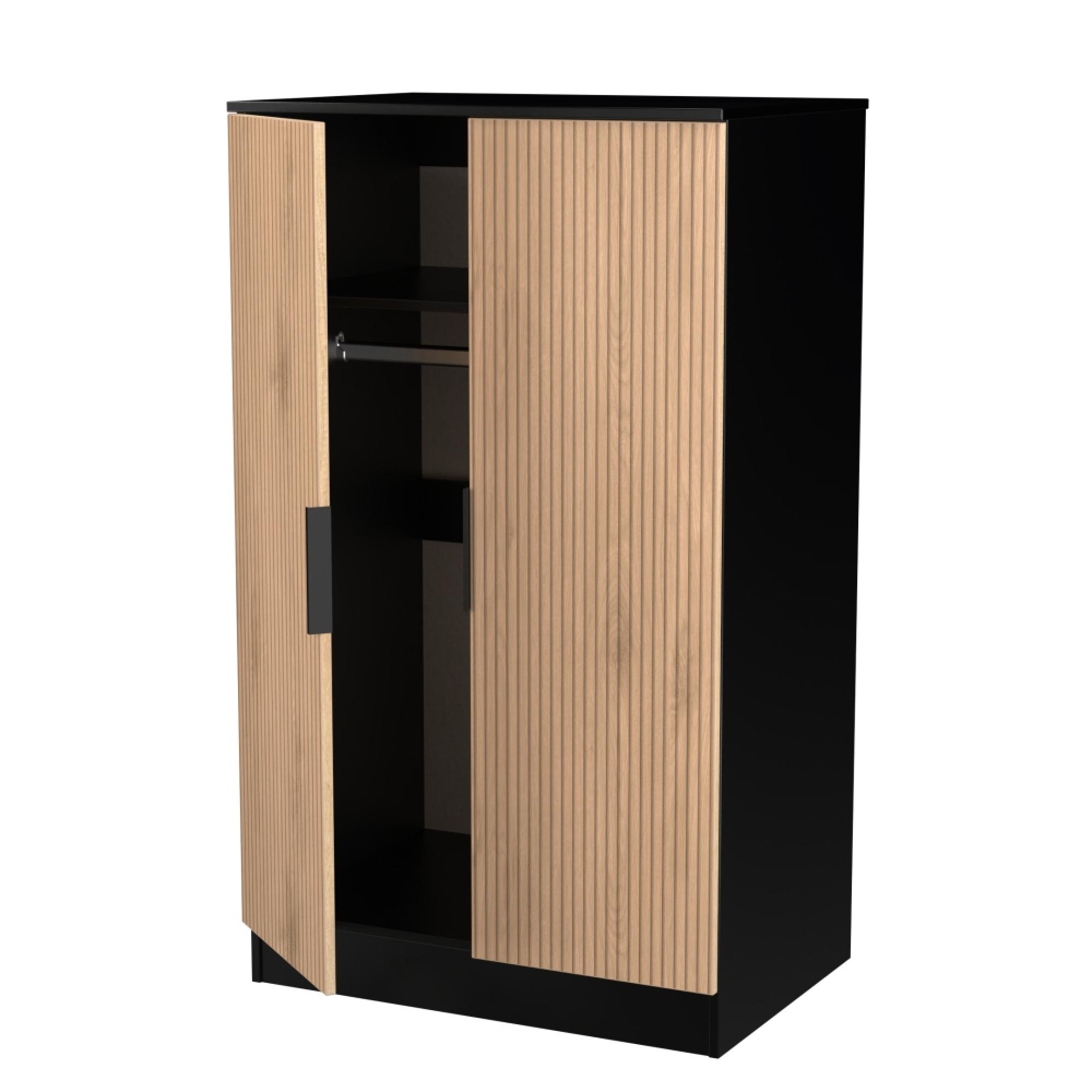 Java Fluted Wardrobe - 2 Door - Plain Midi - Natural and Black