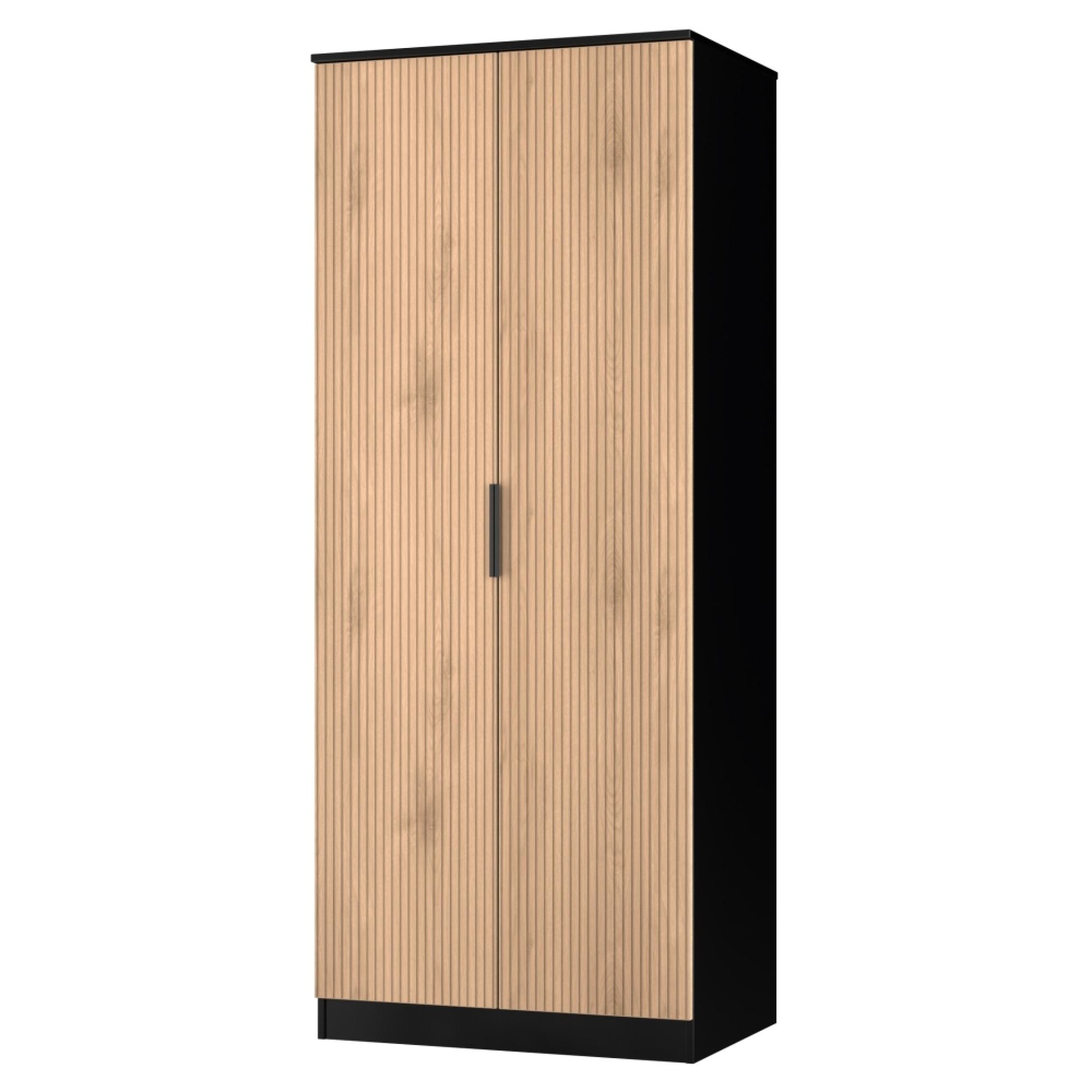 Java Fluted Wardrobe - 2 Door - Plain Robe - Natural and Black