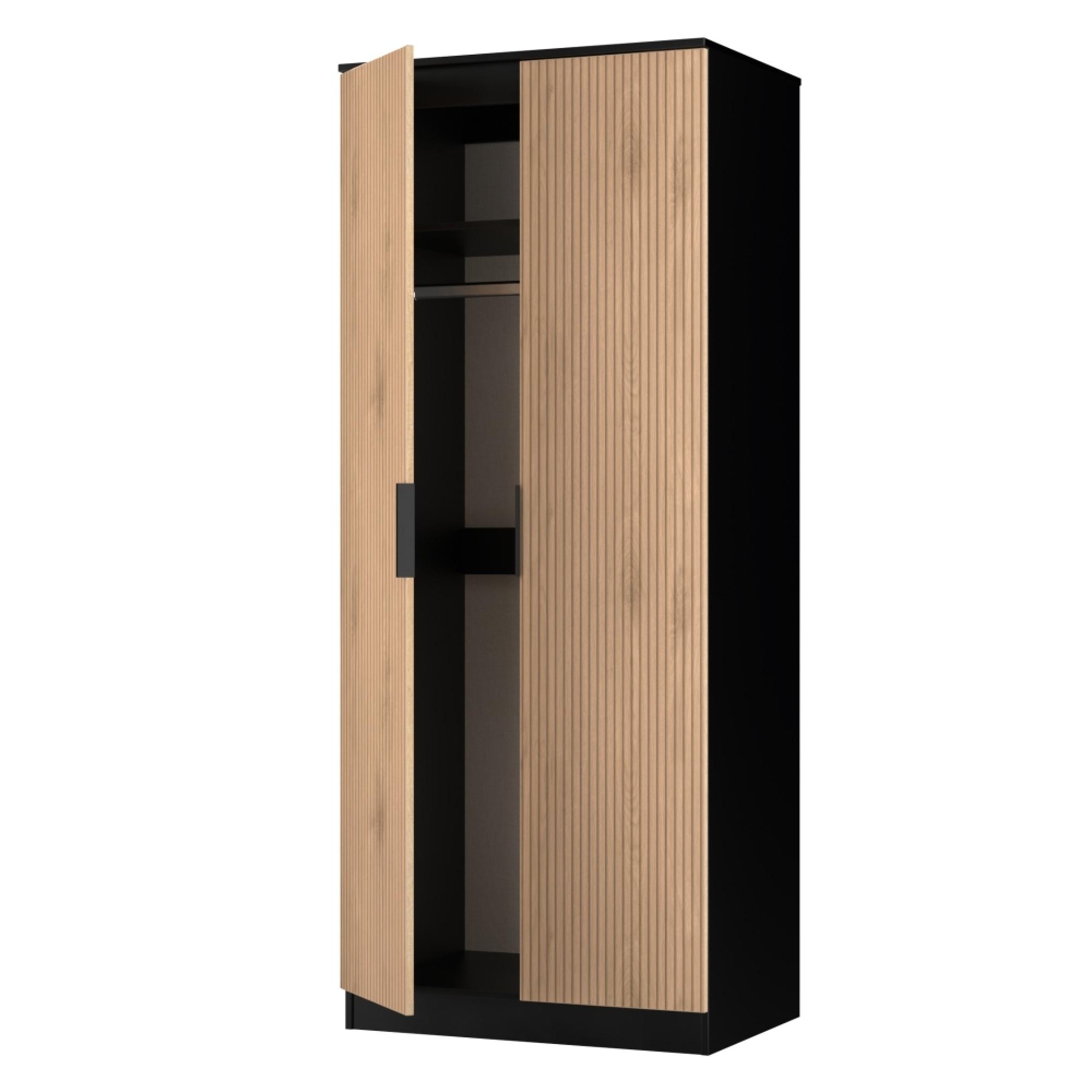 Java Fluted Wardrobe - 2 Door - Plain Robe - Natural and Black