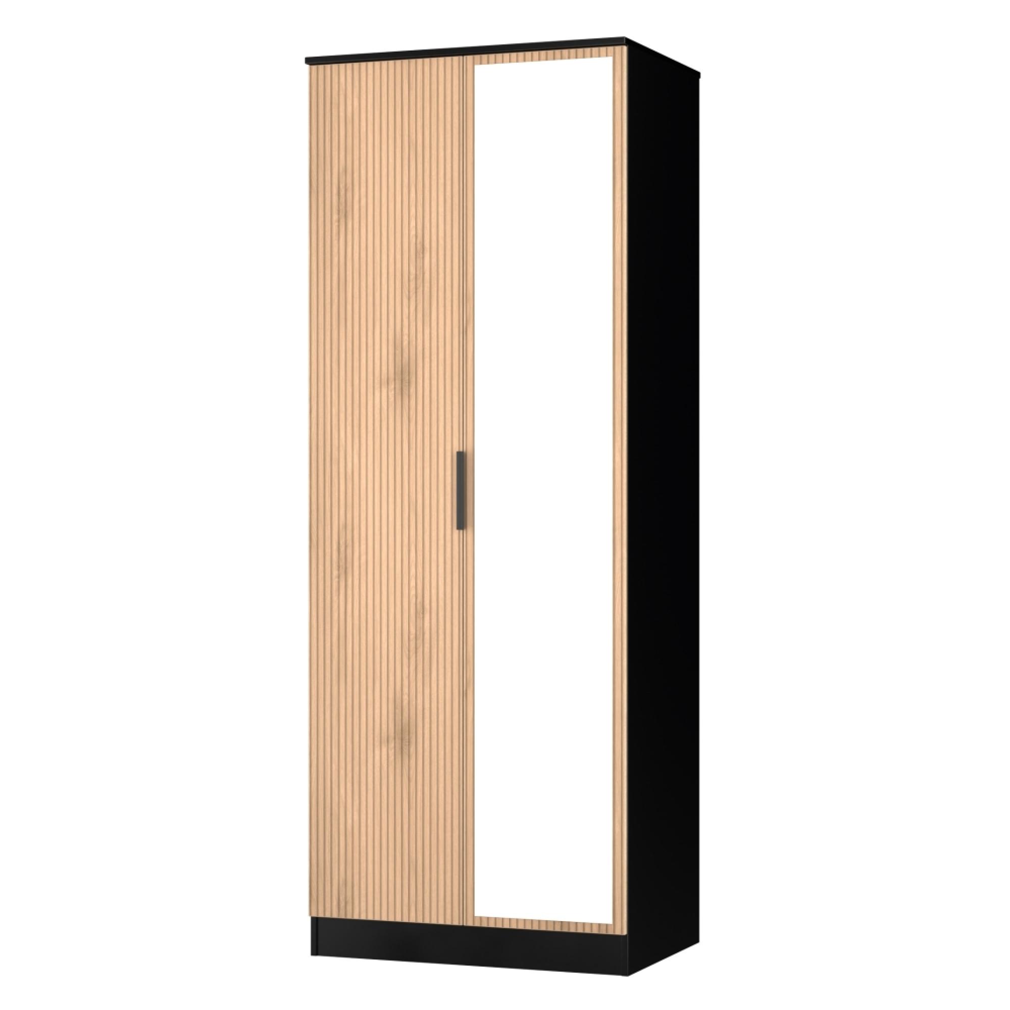Java Fluted Wardrobe - 2 Door - Tall - 1 Mirror - Natural and Black