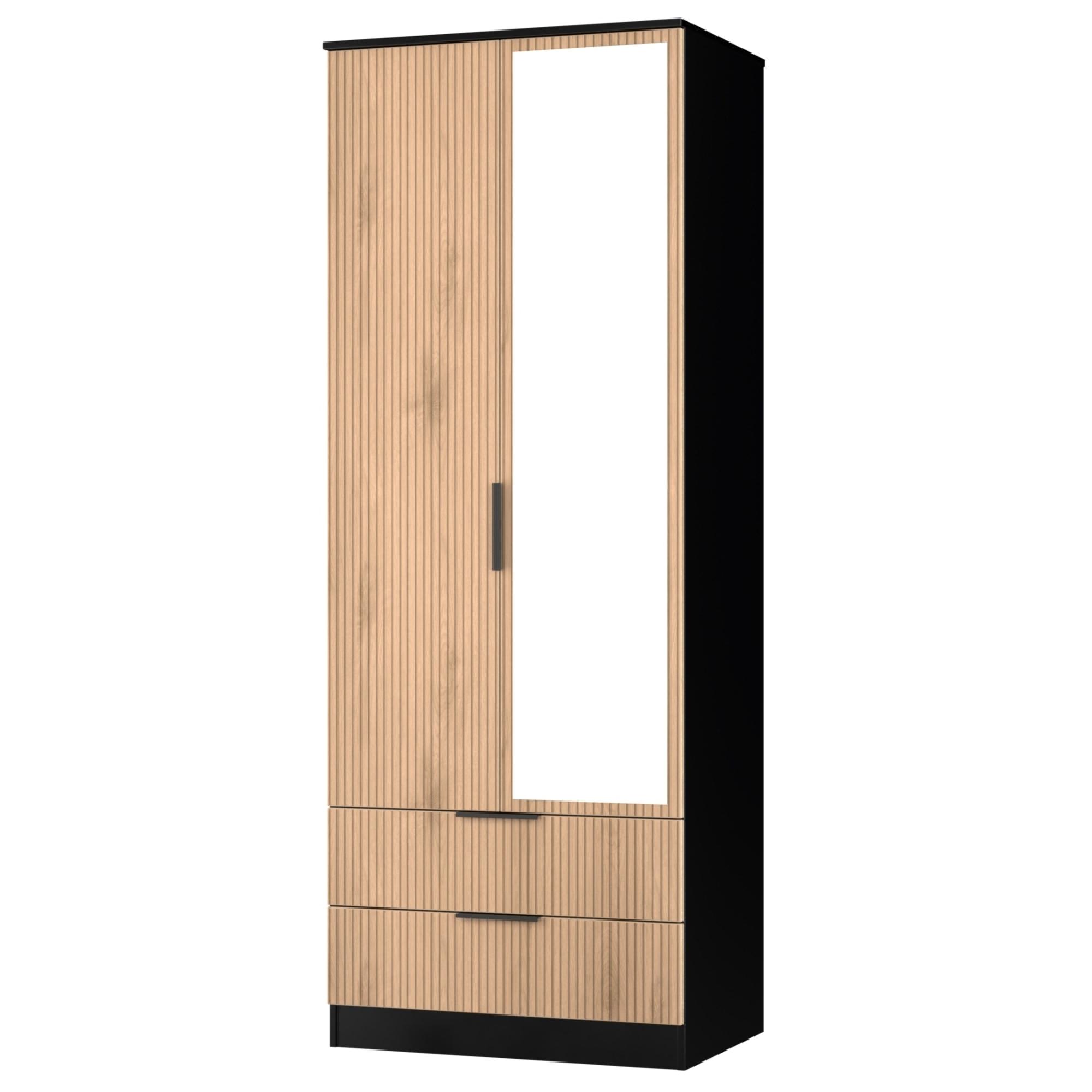 Java Fluted Wardrobe - 2 Door - Tall Combi - 1 Mirror - Natural and Black