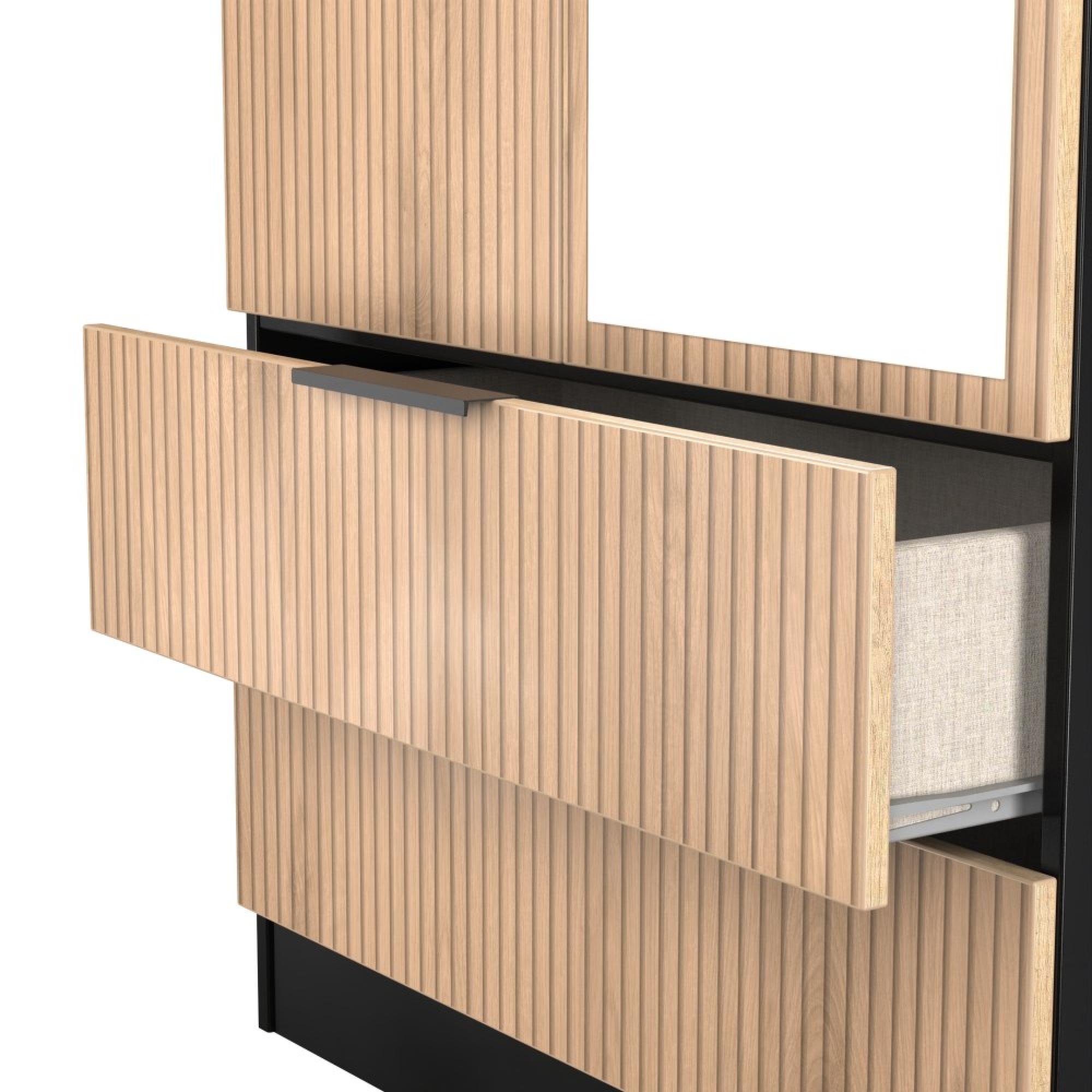 Java Fluted Wardrobe - 2 Door - Tall Combi - 1 Mirror - Natural and Black