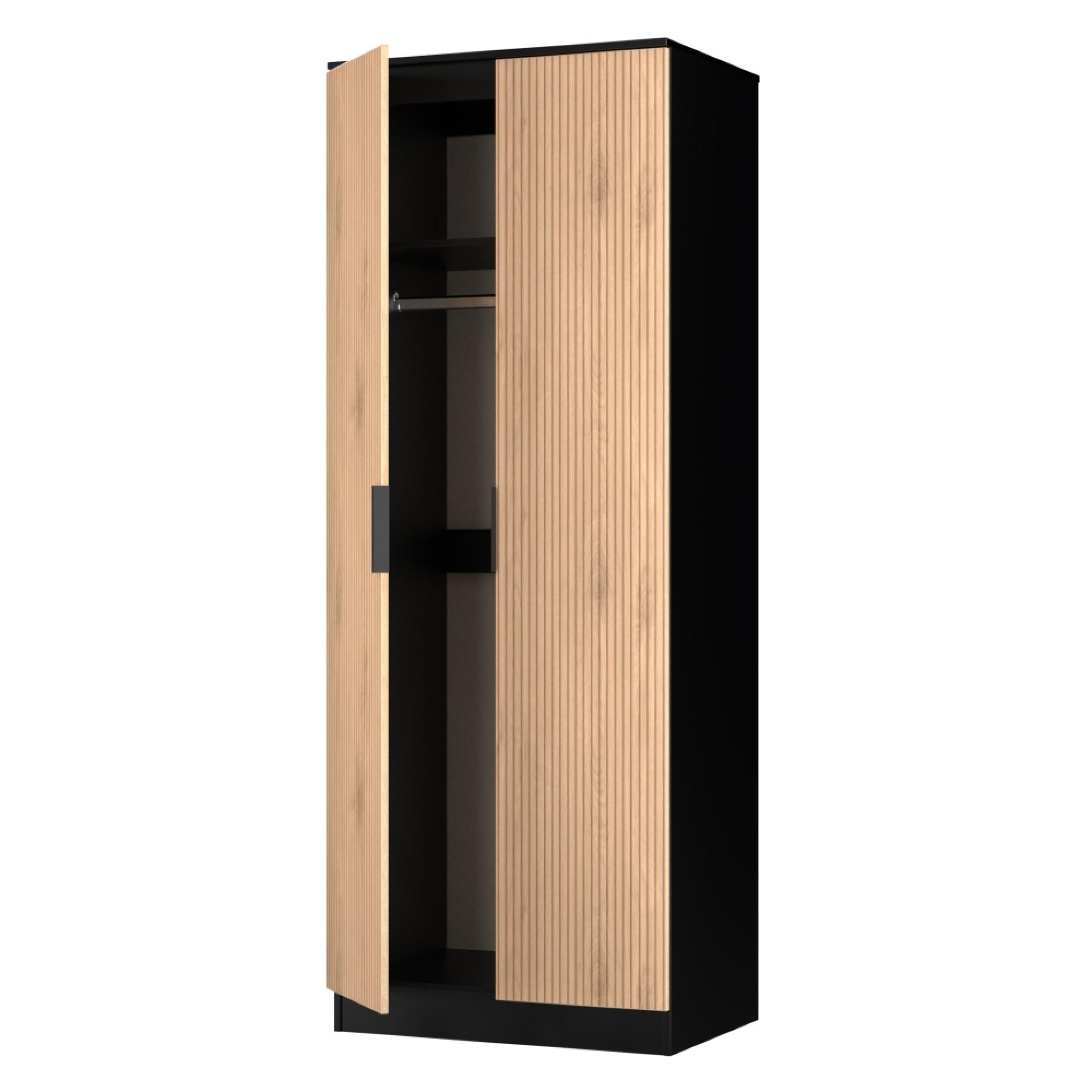 Java Fluted Wardrobe - 2 Door - Tall Robe - Natural and Black
