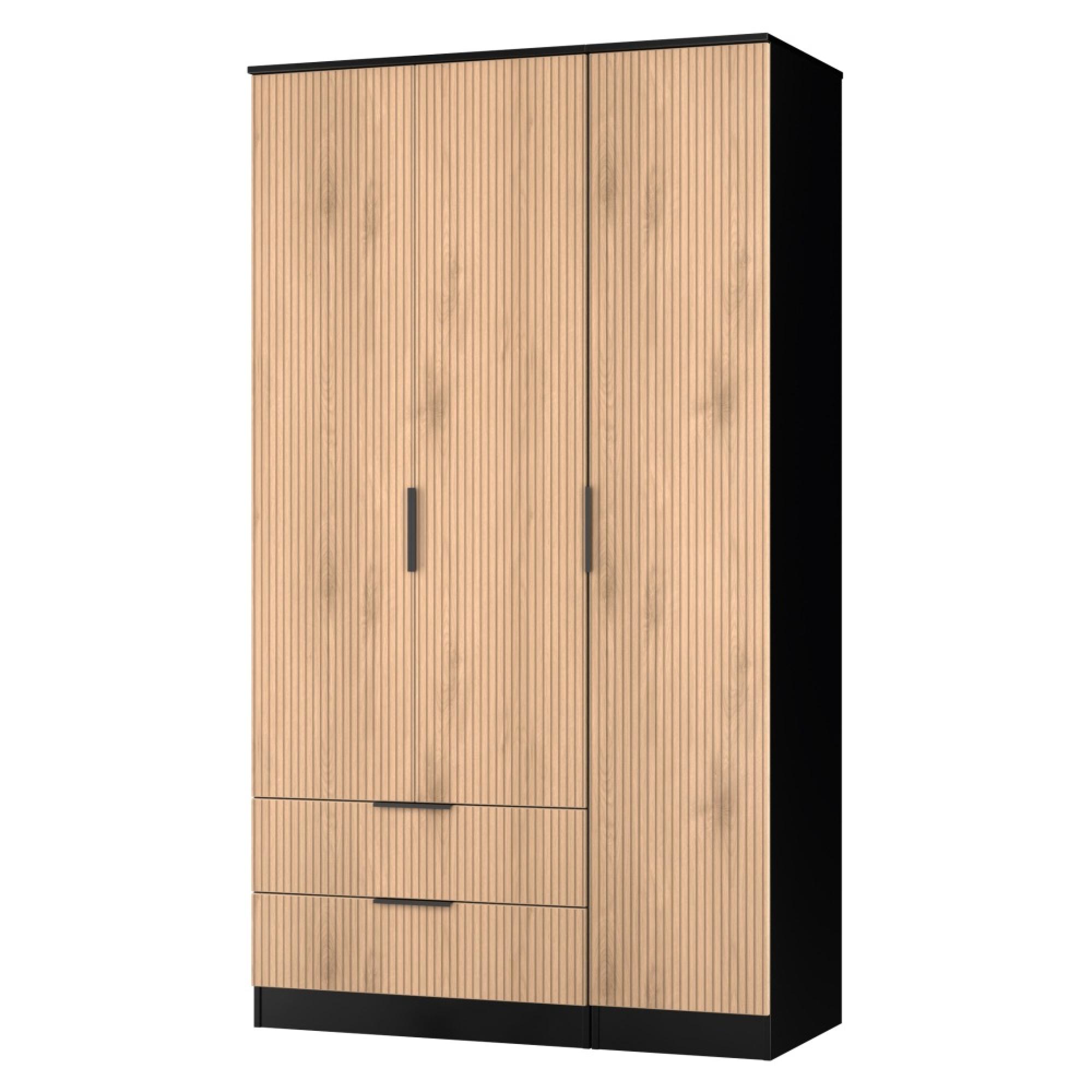 Java Fluted Wardrobe - 3 Door - 2 Drawer - Tall Triple - Natural and Black
