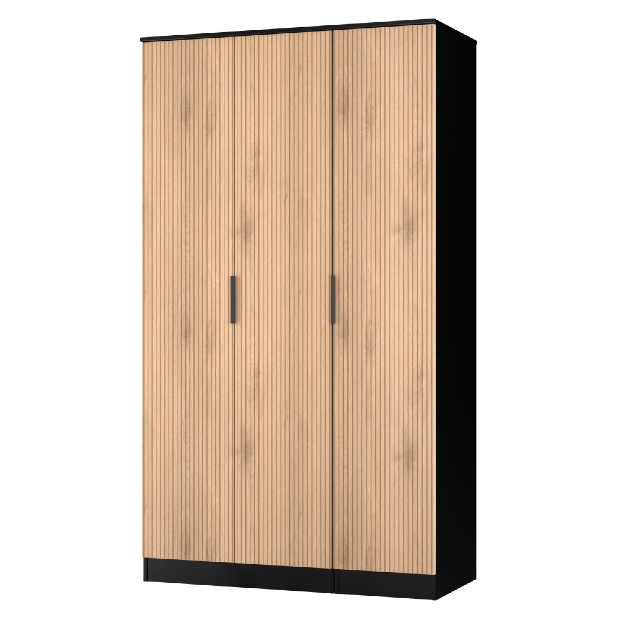 Java Fluted Wardrobe - 3 Door - Plain Triple - Natural and Black