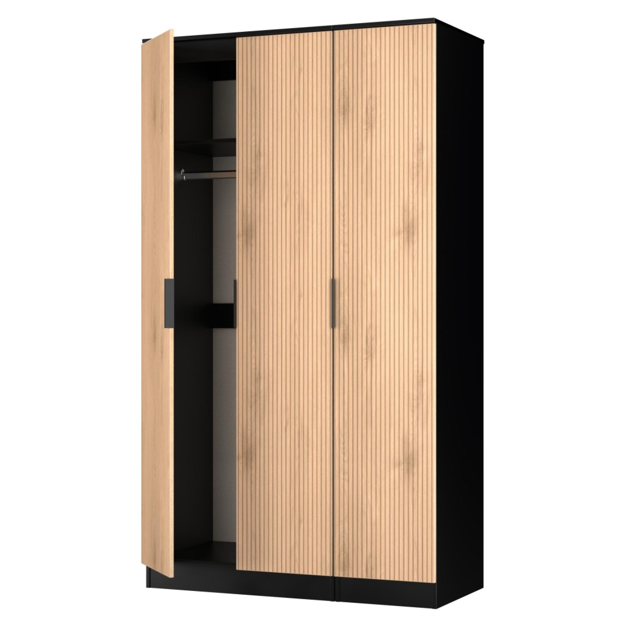 Java Fluted Wardrobe - 3 Door - Plain Triple - Natural and Black