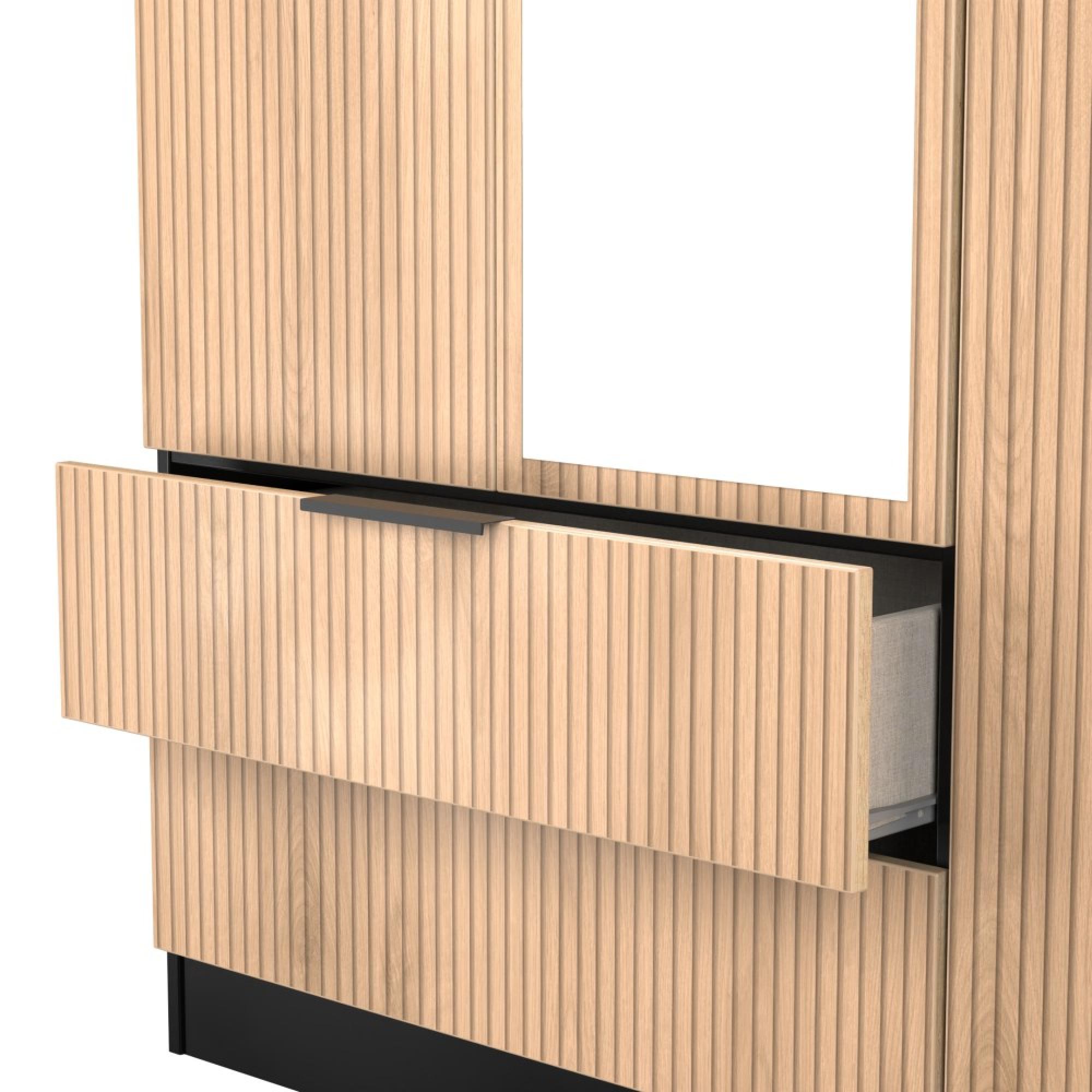 Java Fluted Wardrobe - 3 Door - Tall Triple Combi - 1 Mirror - Natural and Black