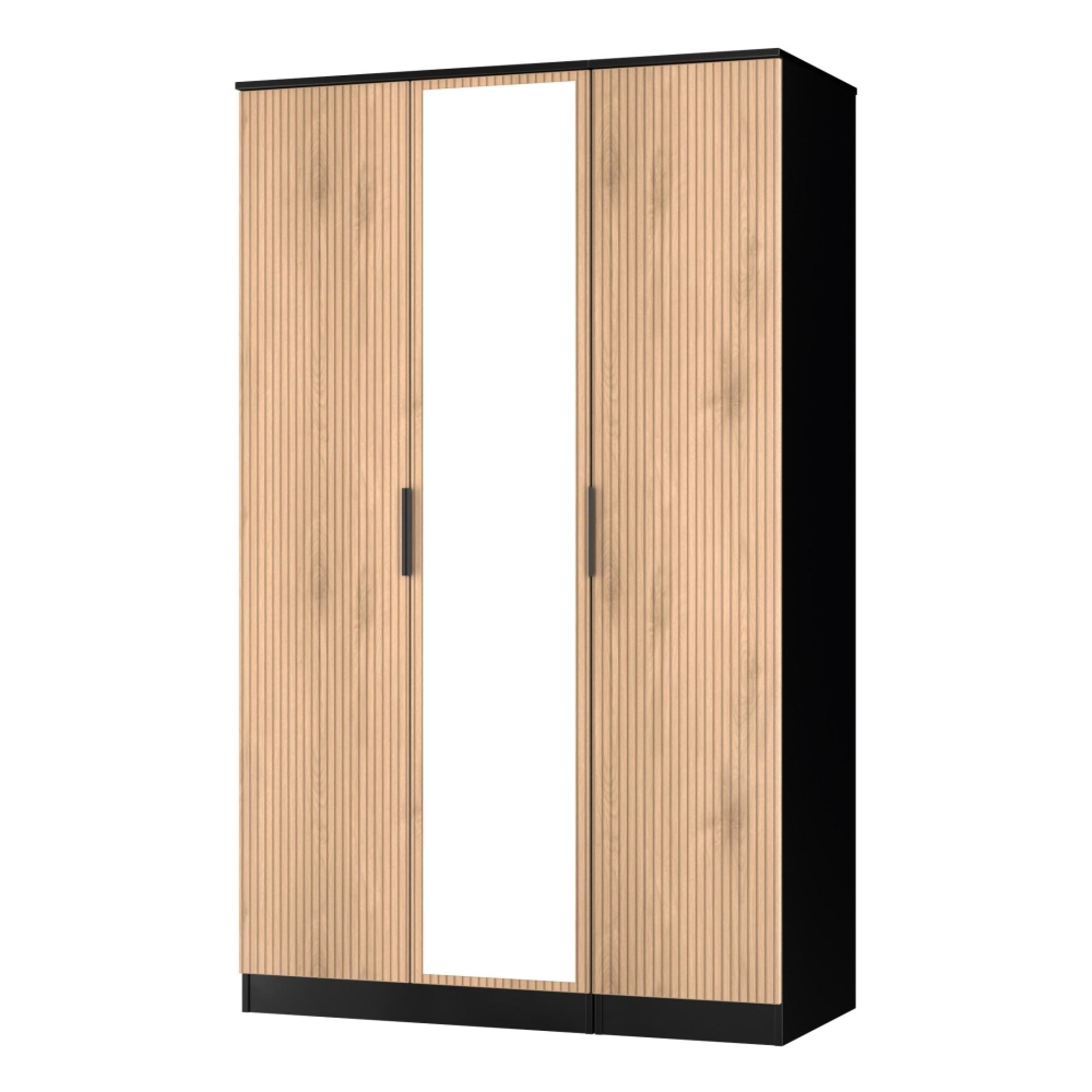 Java Fluted Wardrobe - 3 Door - Triple - 1 Mirror - Natural and Black