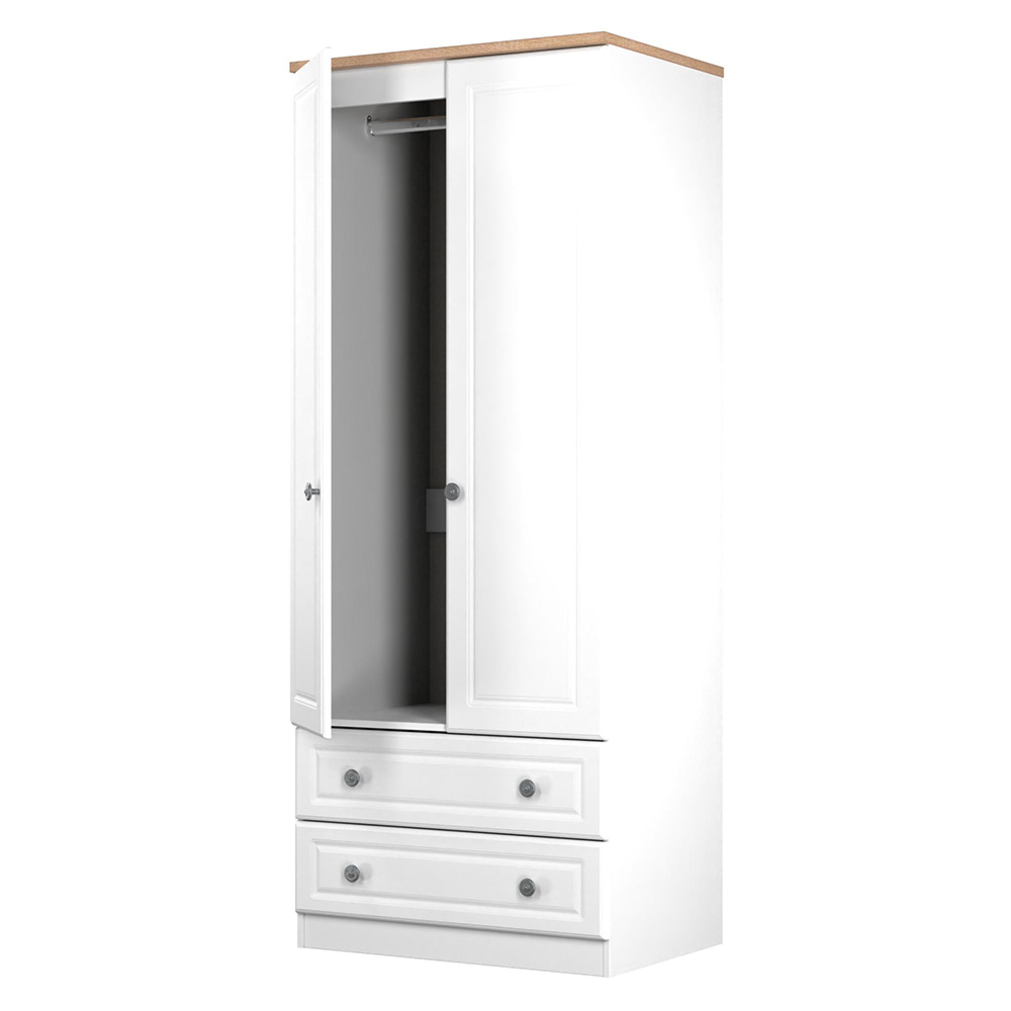 Norfolk Wardrobe - 2 Door - 2 Drawer - Double - White and Oak