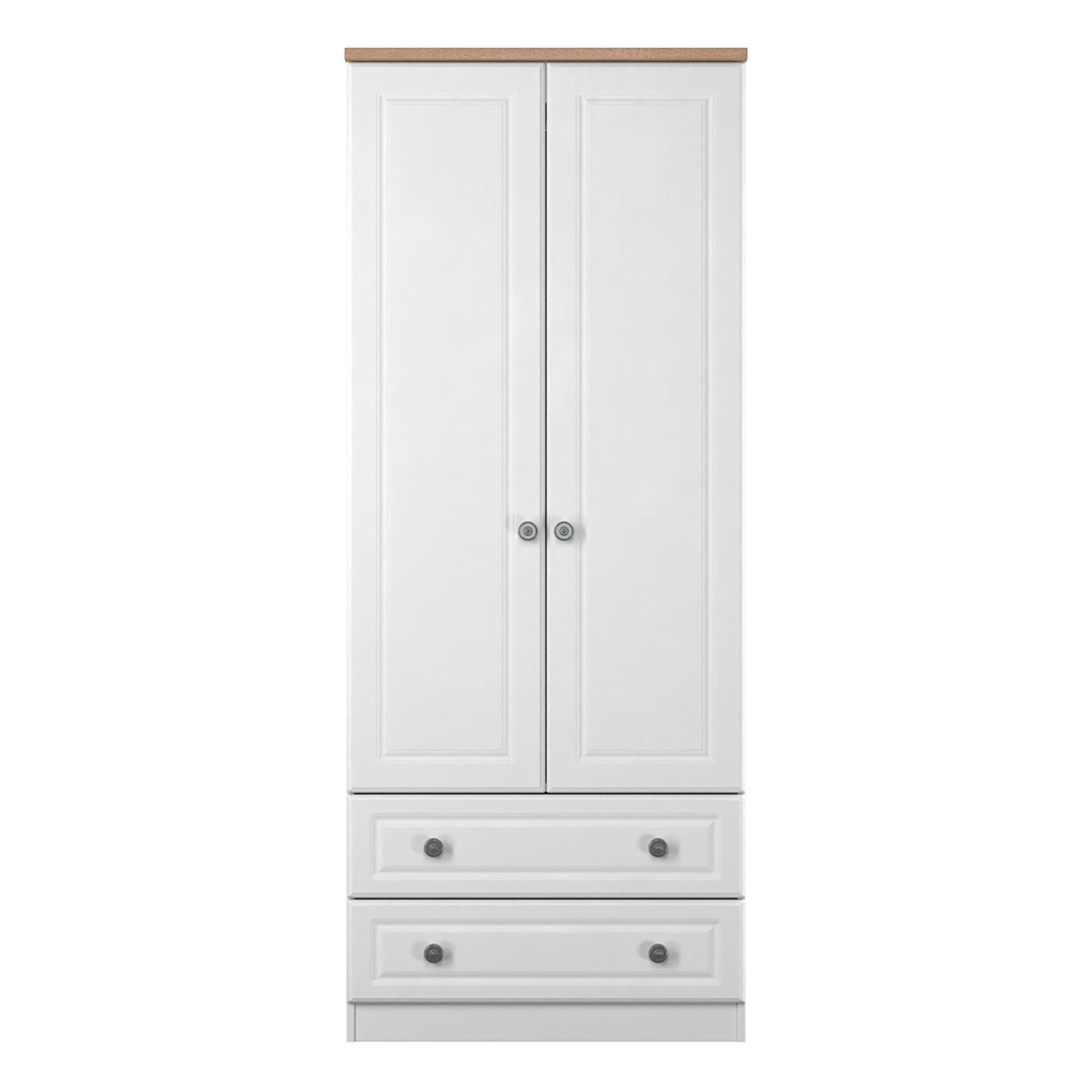 Norfolk Wardrobe - 2 Door - 2 Drawer - Double - White and Oak