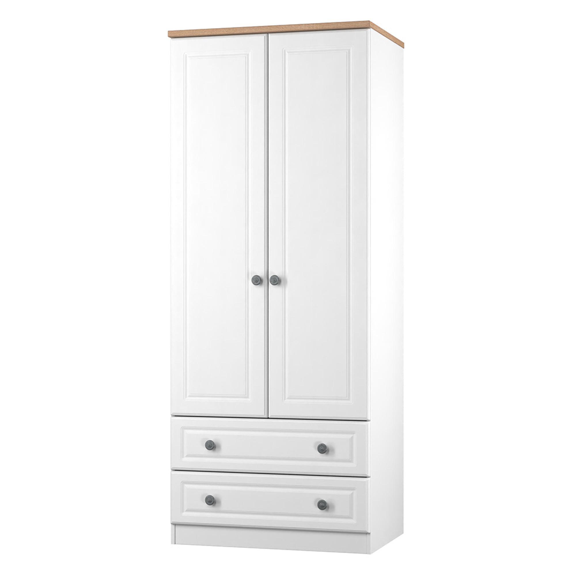 Norfolk Wardrobe - 2 Door - 2 Drawer - Double - White and Oak