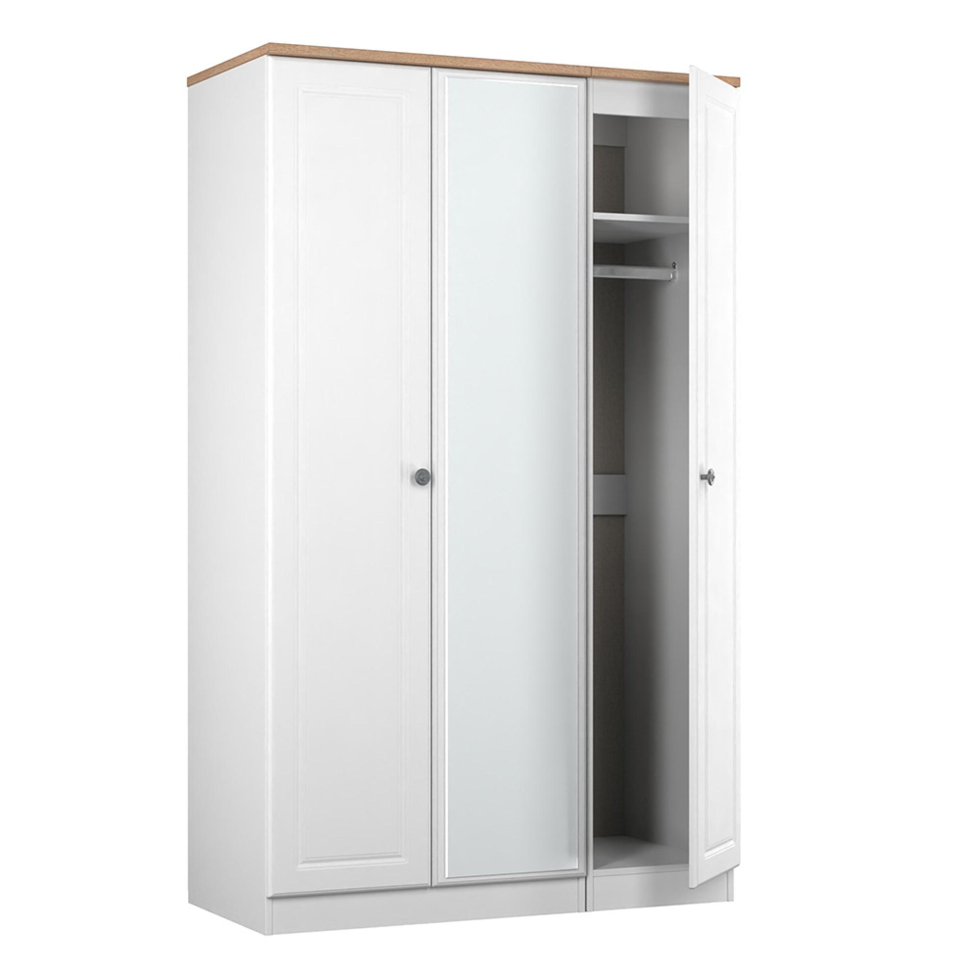Norfolk Wardrobe - 3 Door - 1 Mirror - Triple - White and Oak