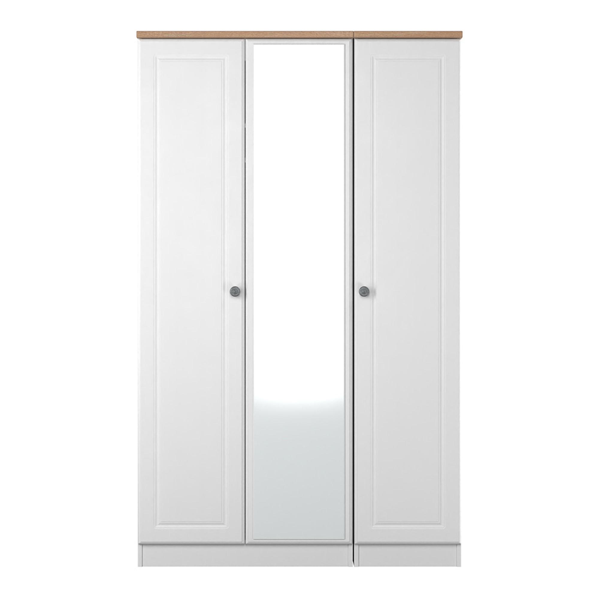 Norfolk Wardrobe - 3 Door - 1 Mirror - Triple - White and Oak