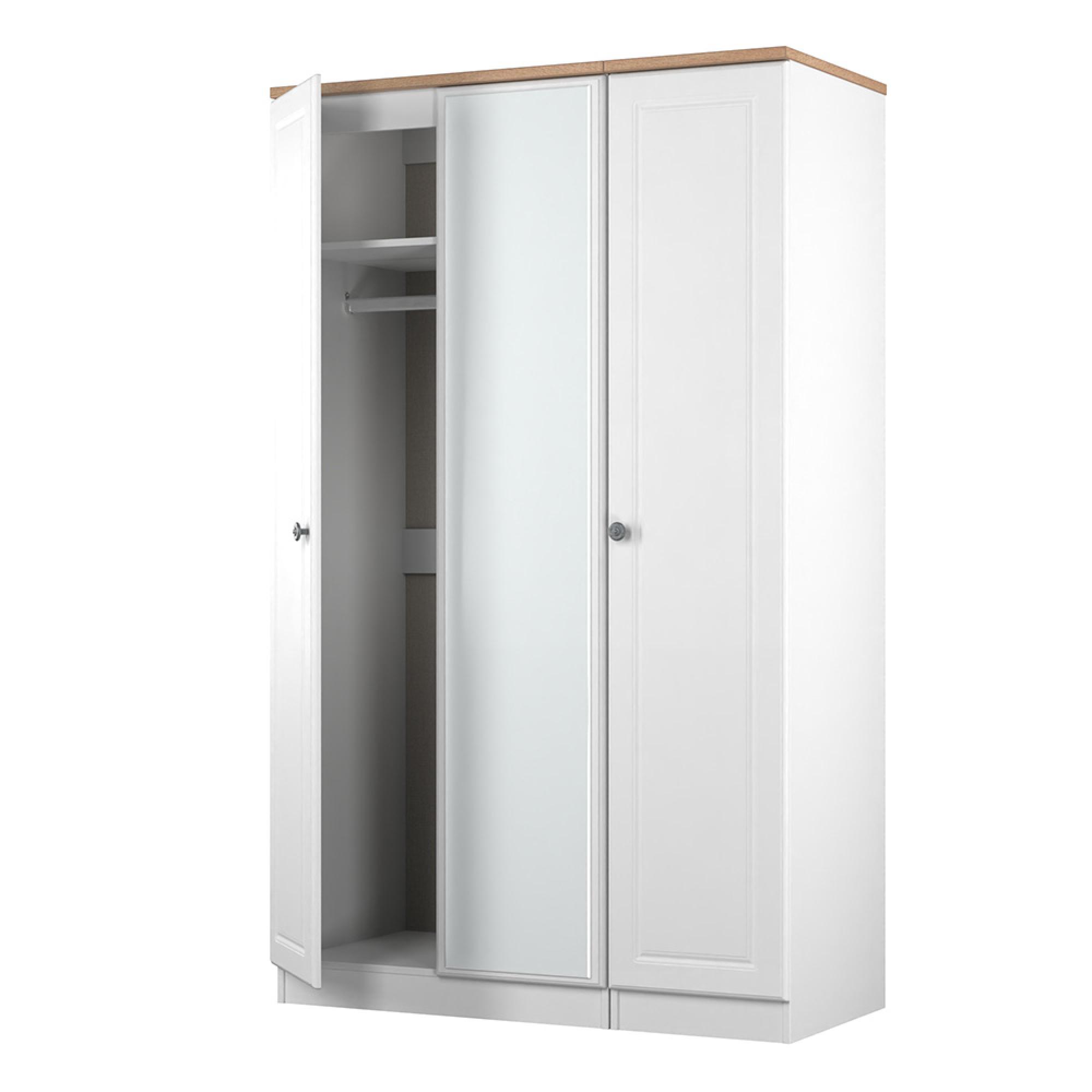 Norfolk Wardrobe - 3 Door - 1 Mirror - Triple - White and Oak