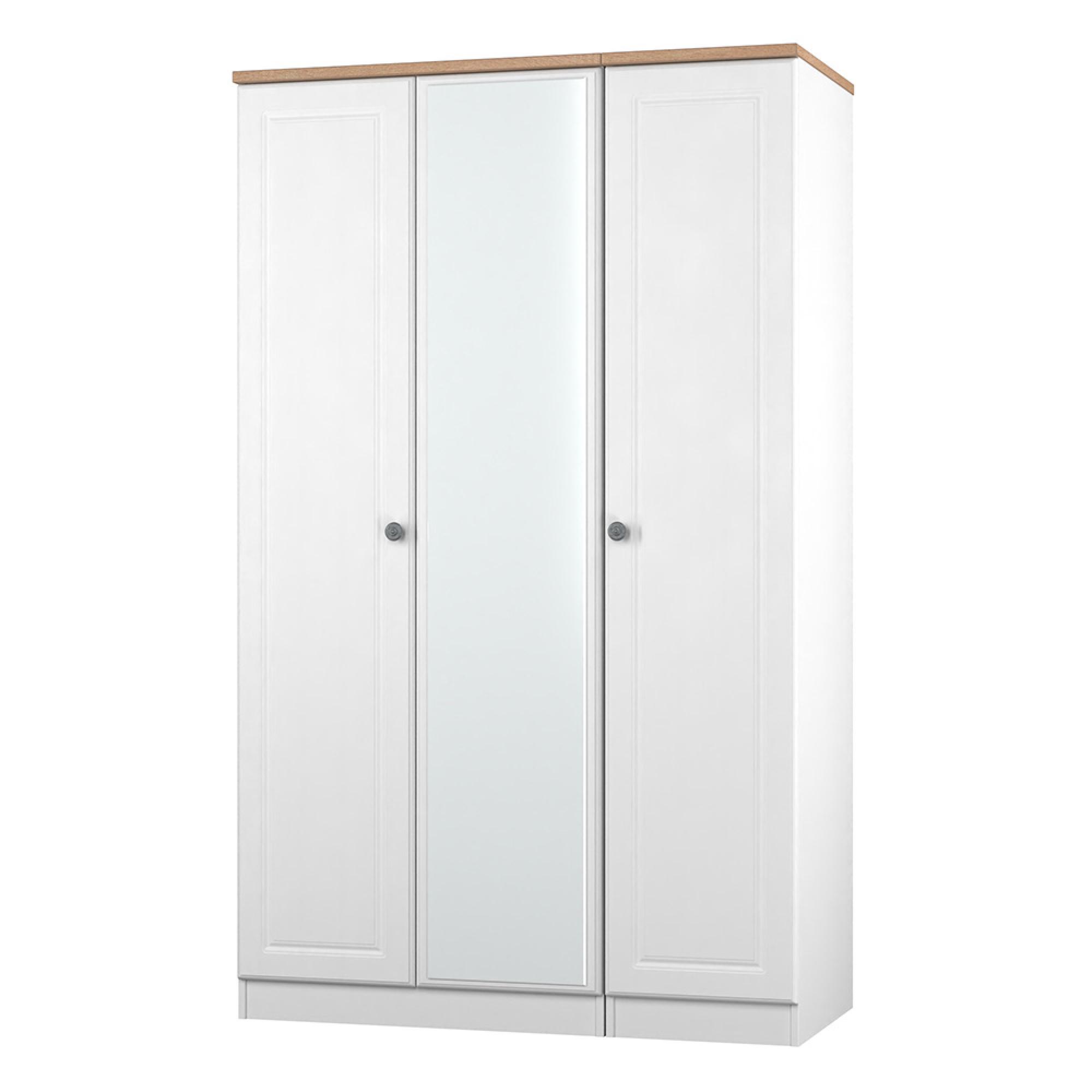 Norfolk Wardrobe - 3 Door - 1 Mirror - Triple - White and Oak