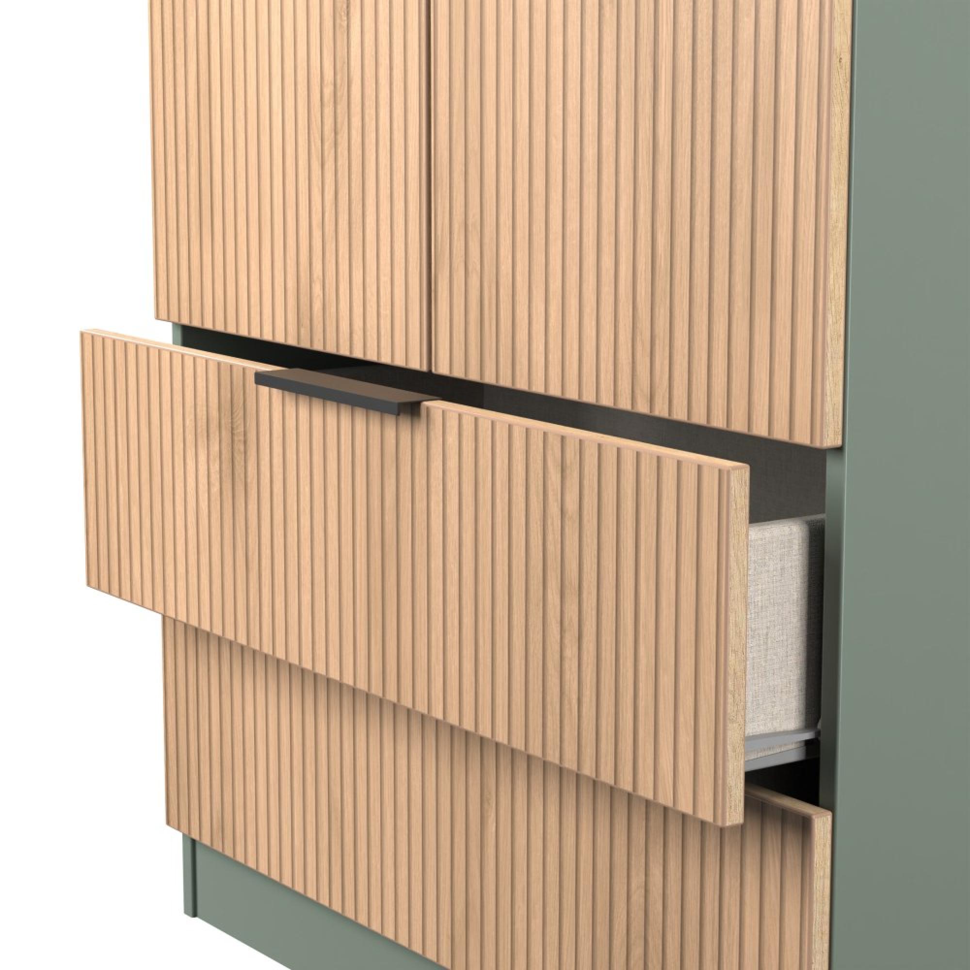 Java Fluted Wardrobe - 2 Door - 2 Drawer - Natural and Reed Green