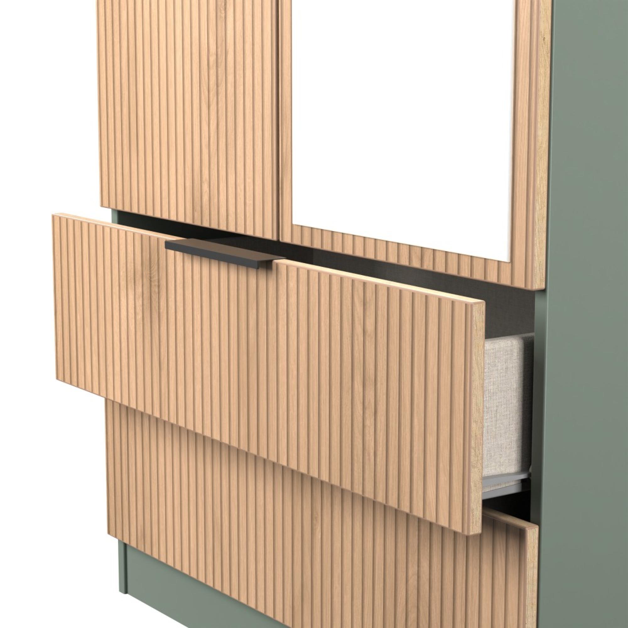 Java Fluted Wardrobe - 2 Door - Combi - 1 Mirror - Natural and Reed Green