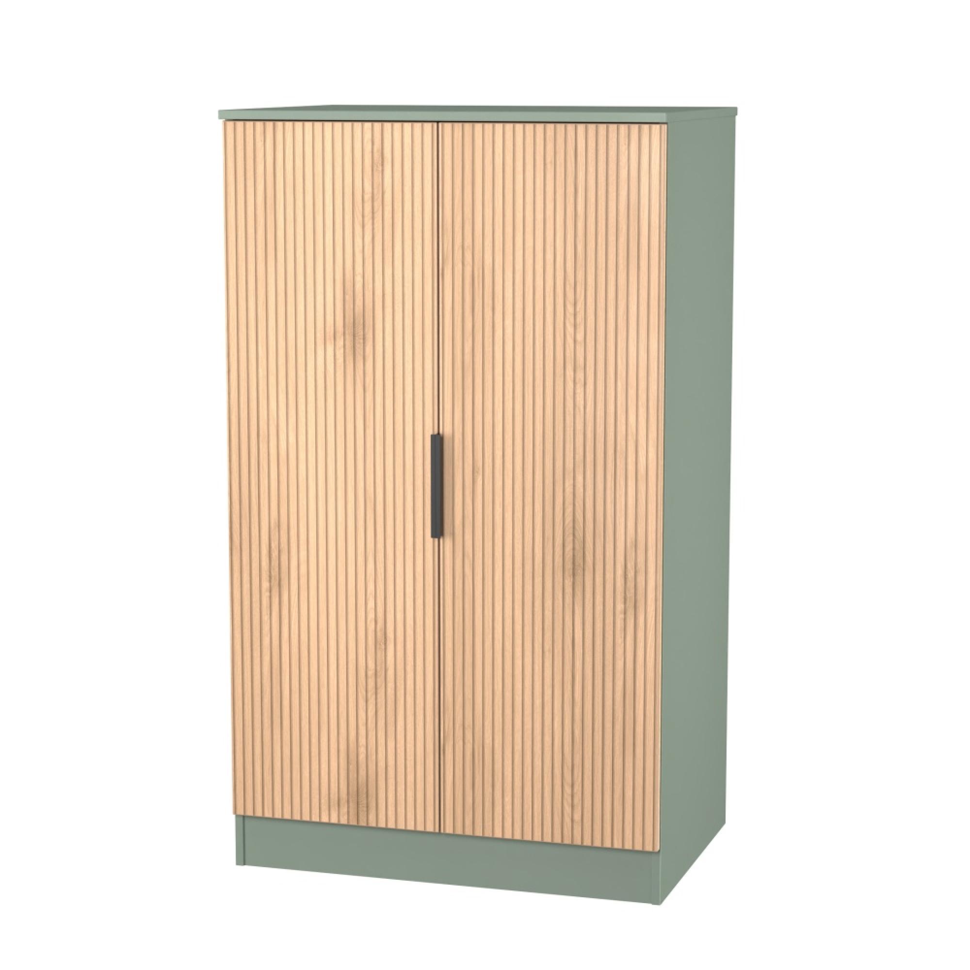 Java Fluted Wardrobe - 2 Door - Plain Midi - Natural and Reed Green