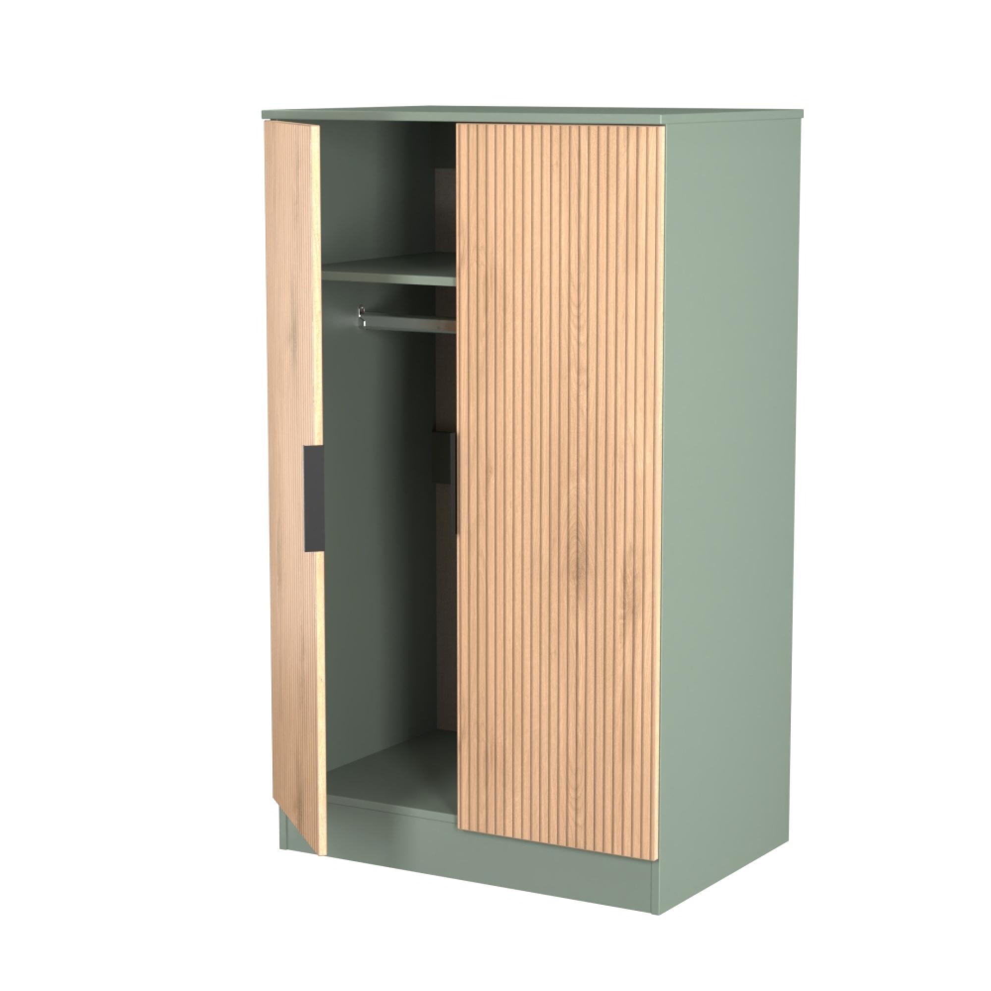 Java Fluted Wardrobe - 2 Door - Plain Midi - Natural and Reed Green