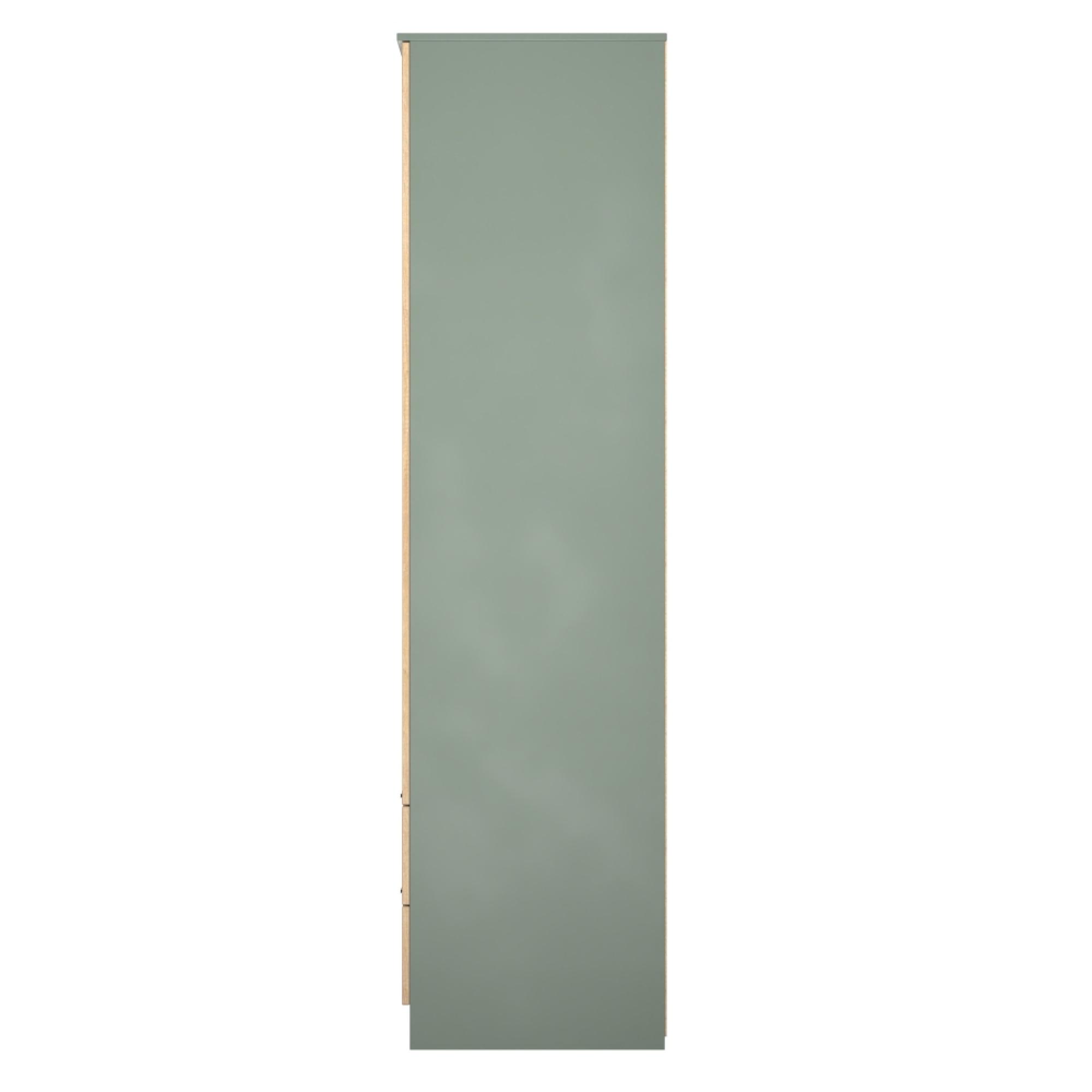 Java Fluted Wardrobe - 2 Door - Tall Combi - 1 Mirror - Natural and Reed Green