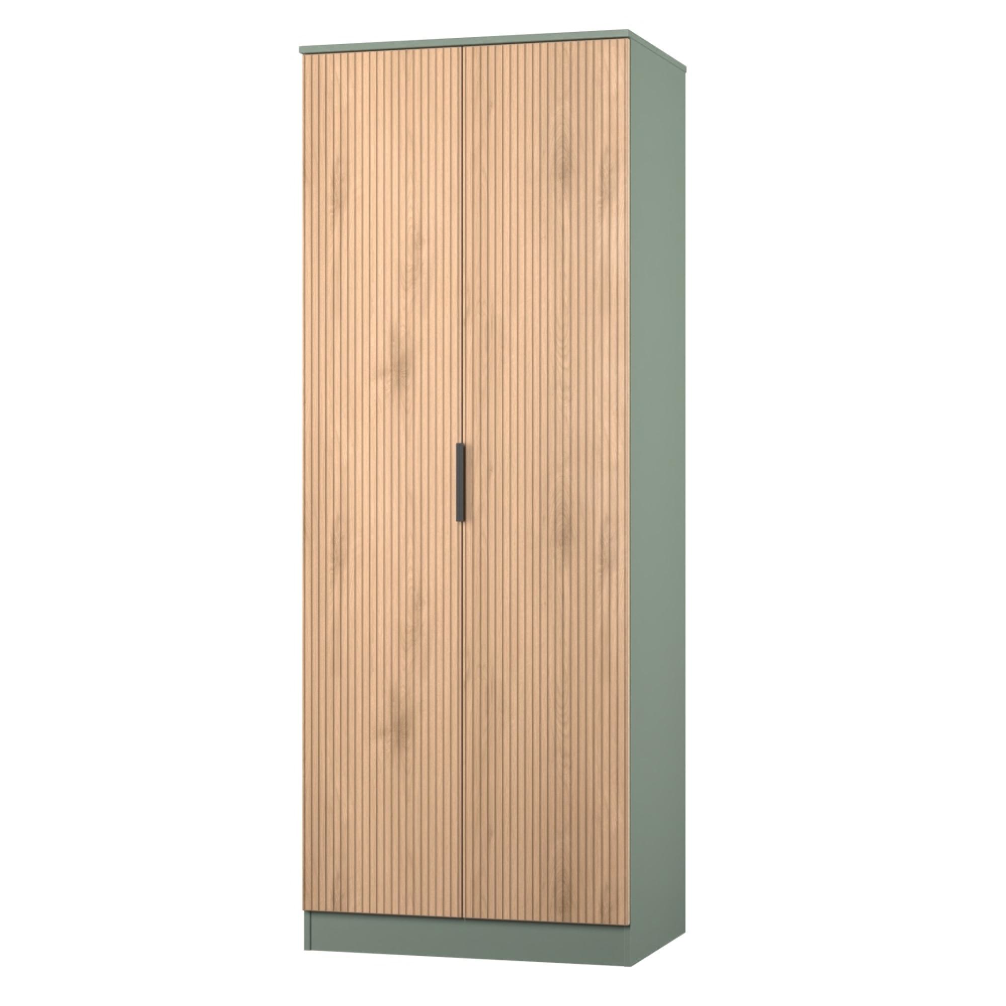 Java Fluted Wardrobe - 2 Door - Tall Robe - Natural and Reed Green