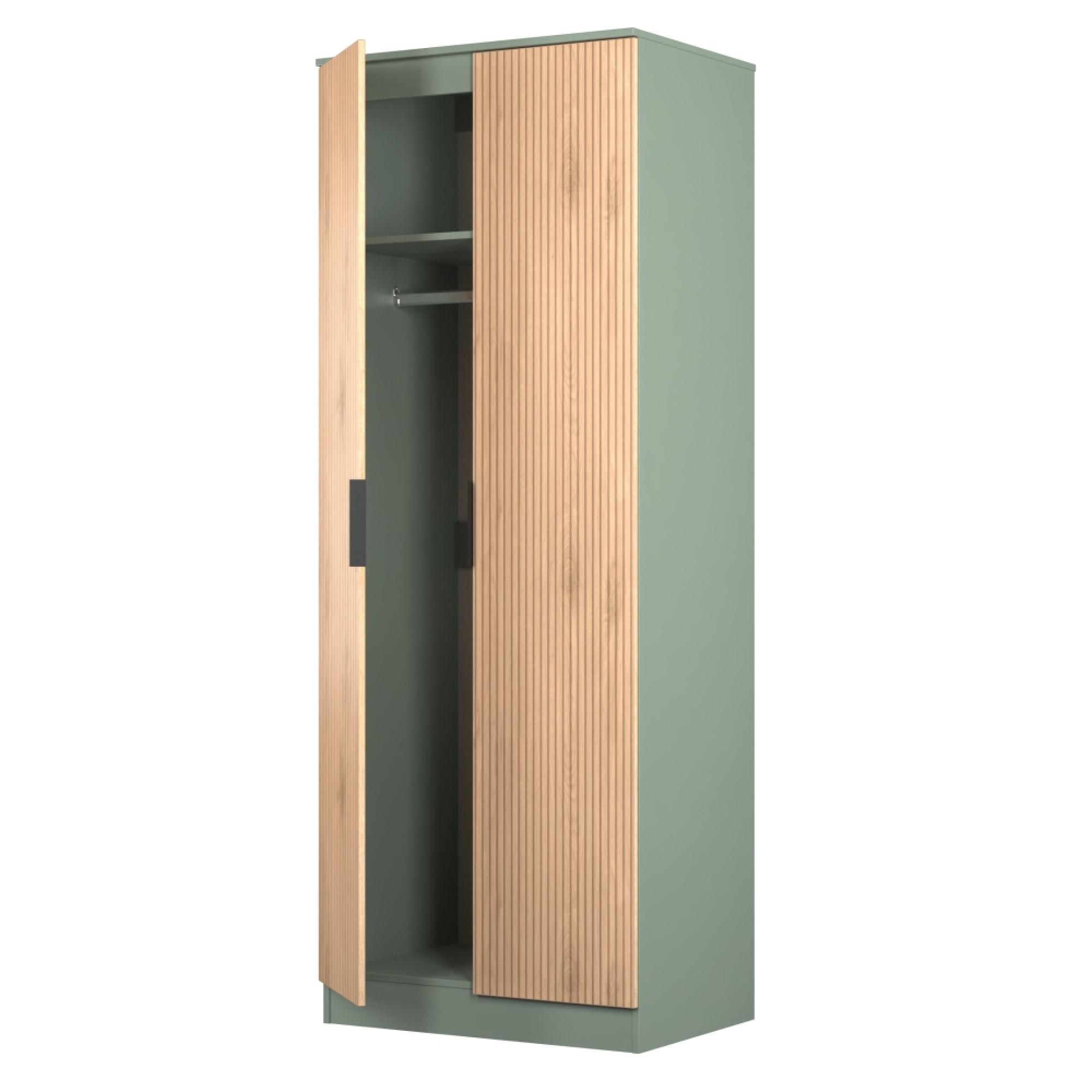 Java Fluted Wardrobe - 2 Door - Tall Robe - Natural and Reed Green