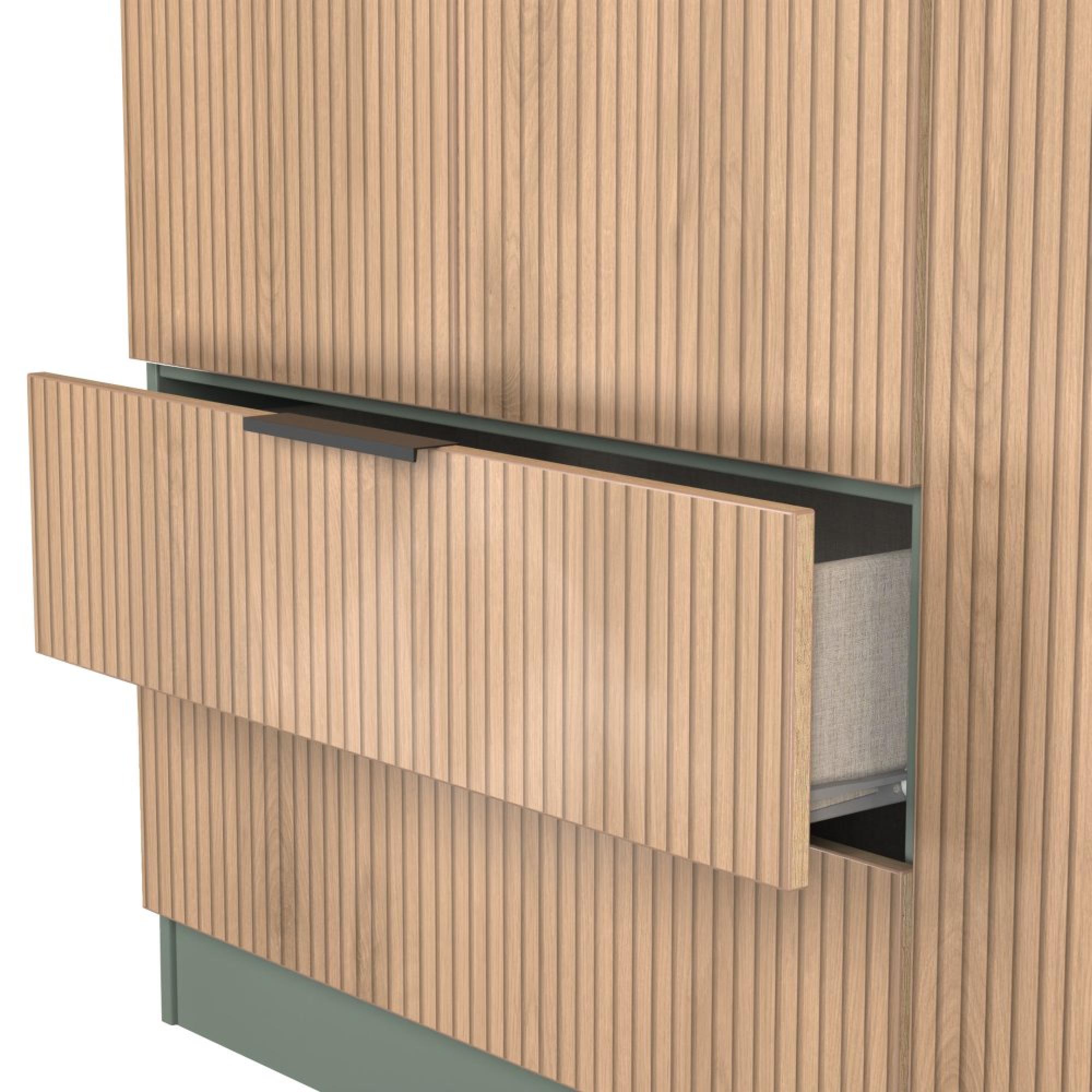 Java Fluted Wardrobe - 3 Door - 2 Drawer - Tall Triple - Natural and Reed Green