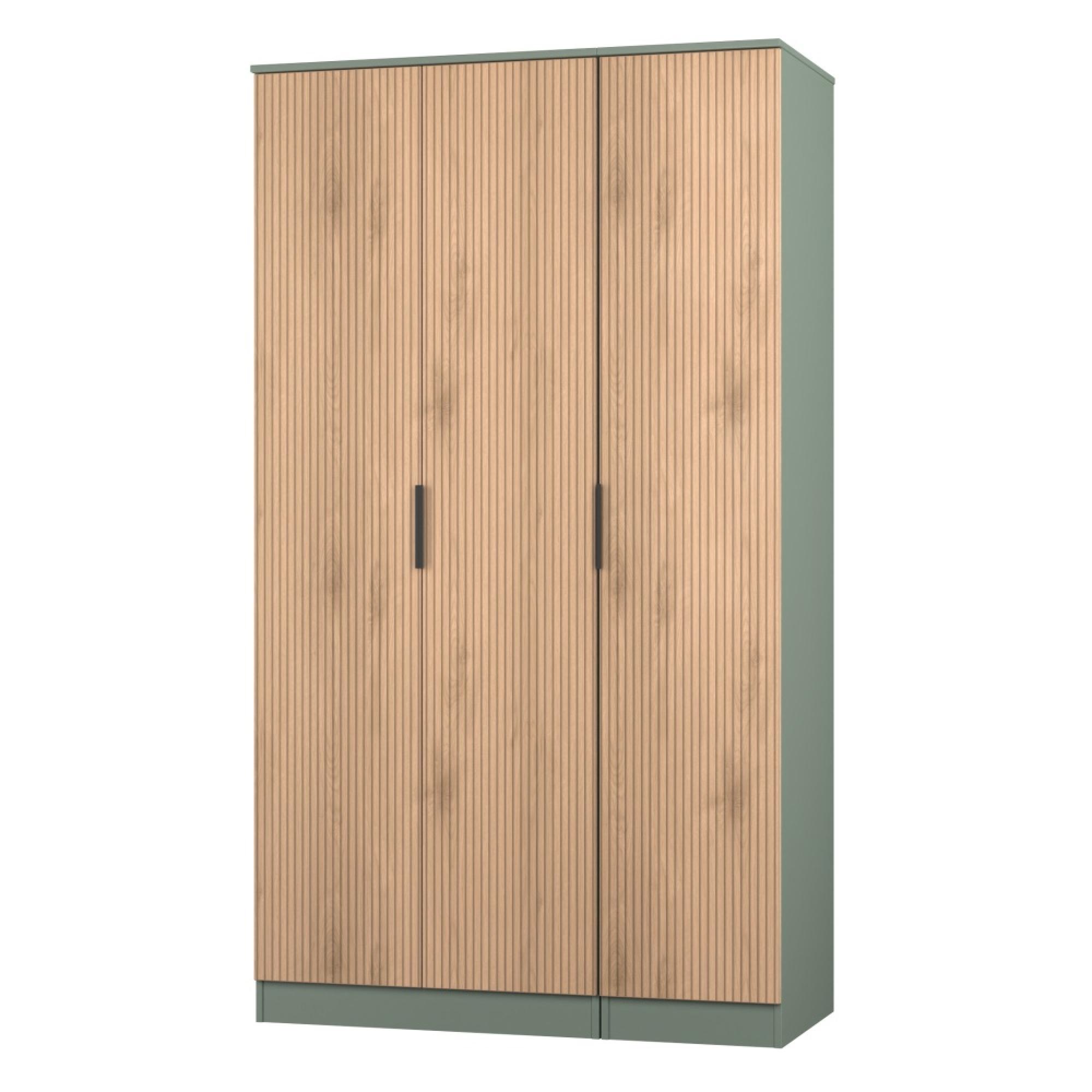Java Fluted Wardrobe - 3 Door - Plain Triple - Natural and Reed Green