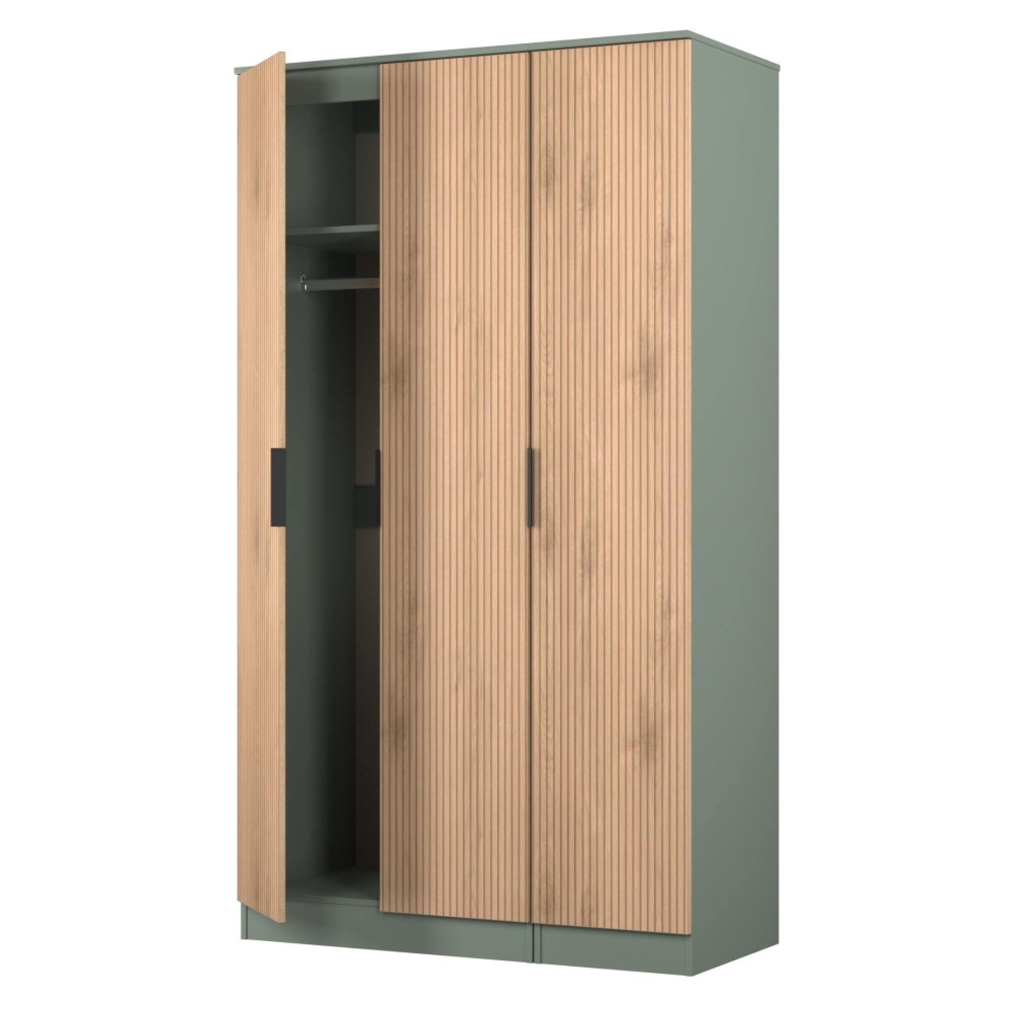 Java Fluted Wardrobe - 3 Door - Plain Triple - Natural and Reed Green
