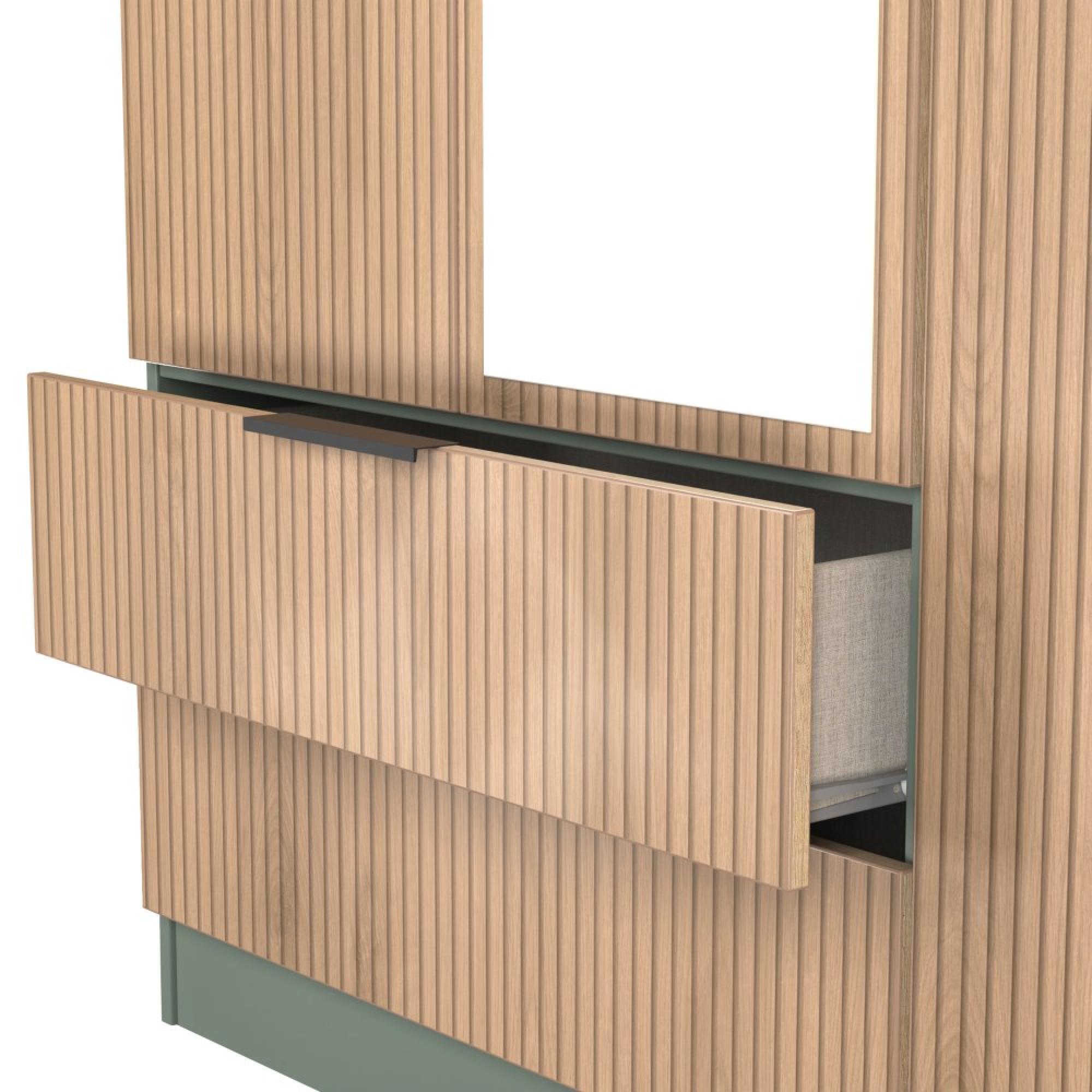 Java Fluted Wardrobe - 3 Door - Tall Triple Combi - 1 Mirror - Natural and Reed Green