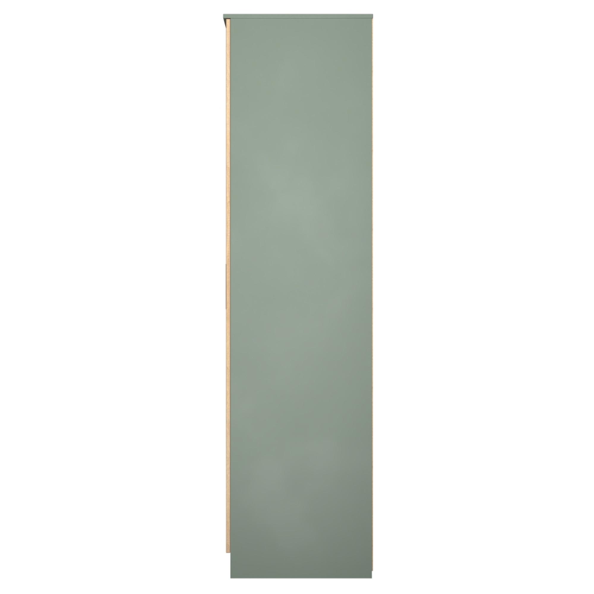 Java Fluted Wardrobe - 3 Door - Tall Triple Robe - 1 Mirror - Natural and Reed Green