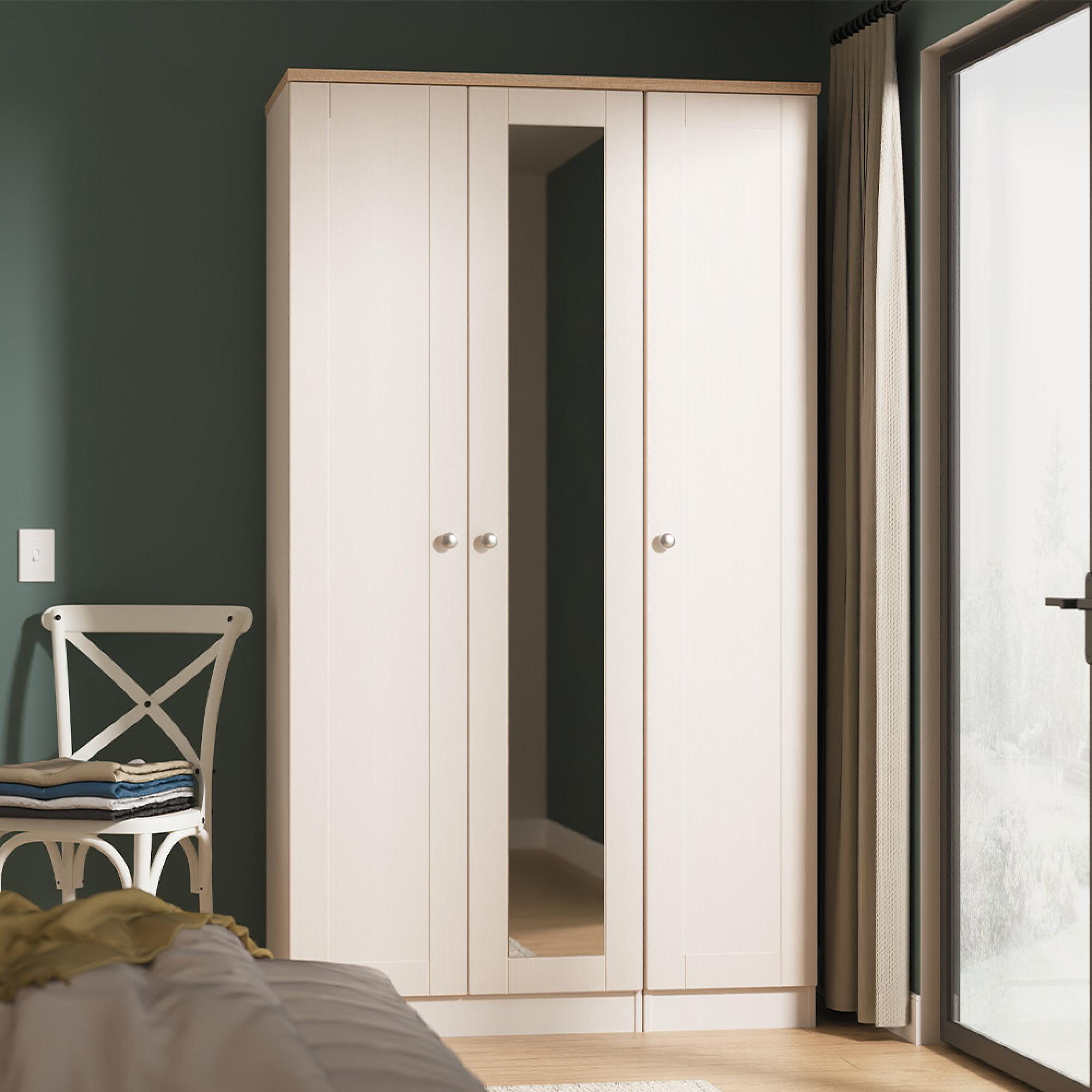 Sussex Wardrobe - 3 Door - 1 Mirror - Tall - Triple - Cashmere and Oak